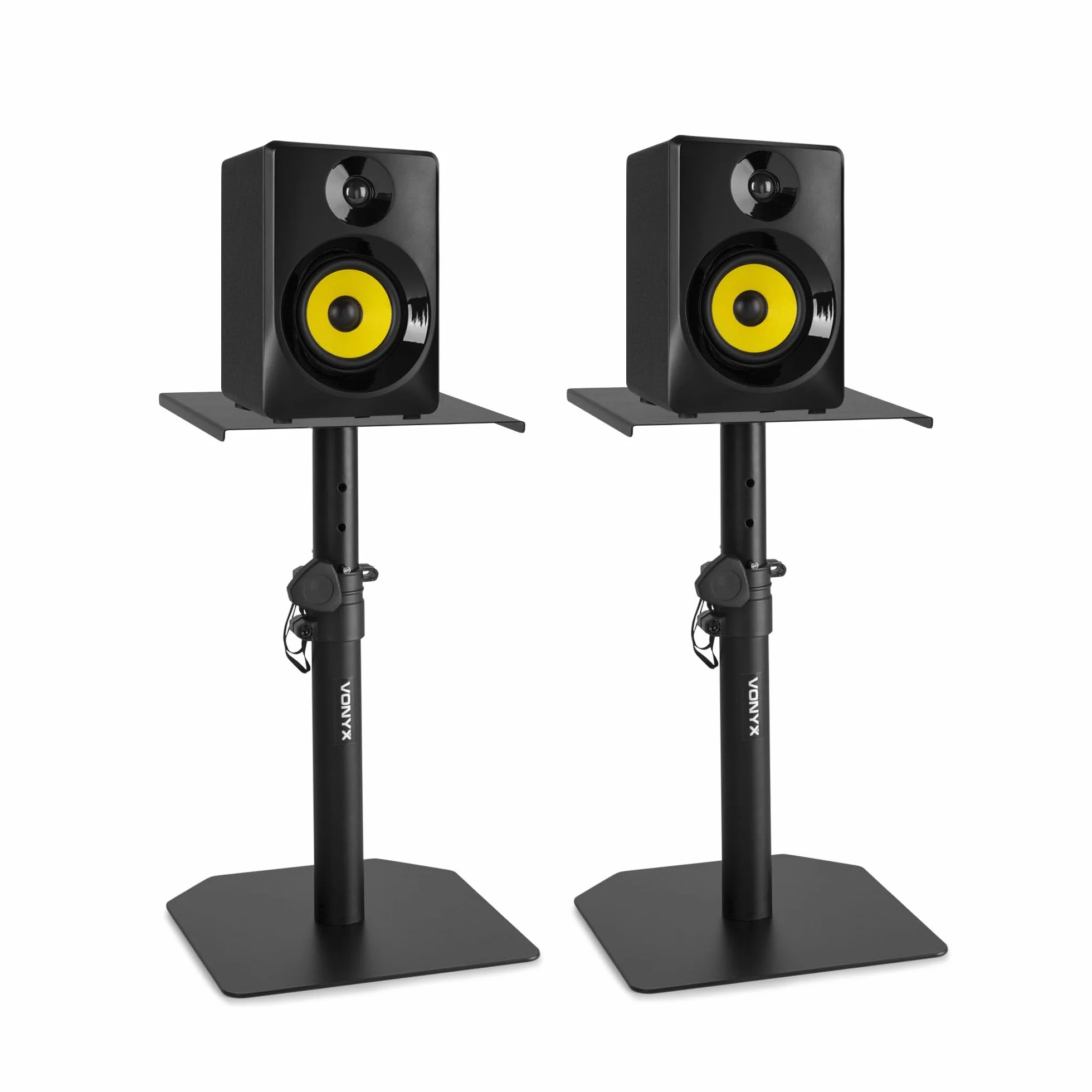 Vonyx Conjunto de monitores de Estudio Activos SMN30B con Soportes de Mesa SMS10, Amplificador Integrado, Control de Graves y Agudos, Regulables hasta 49,5 cm