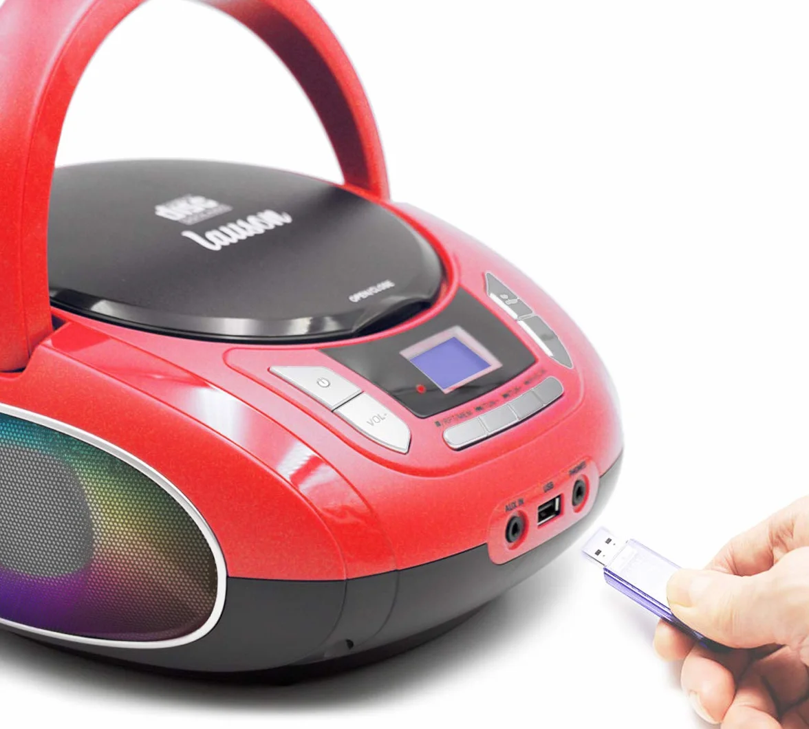 Lauson NXT966 Reproductor de CD Portátil con Bluetooth | Radio FM | Lectores de CD con Altavoz Estéreo | Entrada USB | Entrada AUX |Conector para Auriculares y Luces Disco