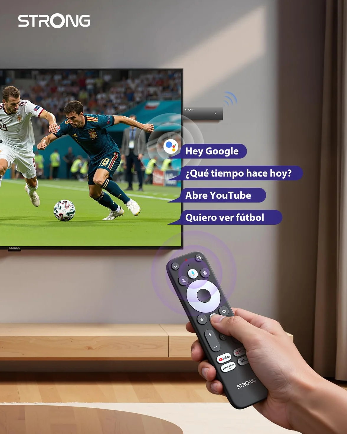 STRONG SRT41 Streaming Box Android TV 4K UHD Google TV HDMI Key Chromecast Built-in Dolby Audio Negro