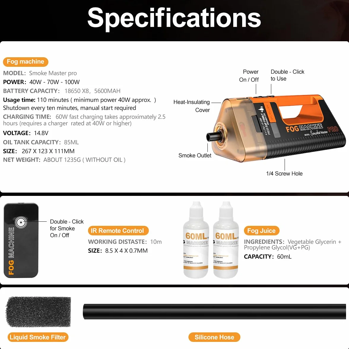 LENSGO Máquina de niebla, de mano SMOKE MASTER PRO con control remoto para exteriores, mini máquina de humo portátil para interiores