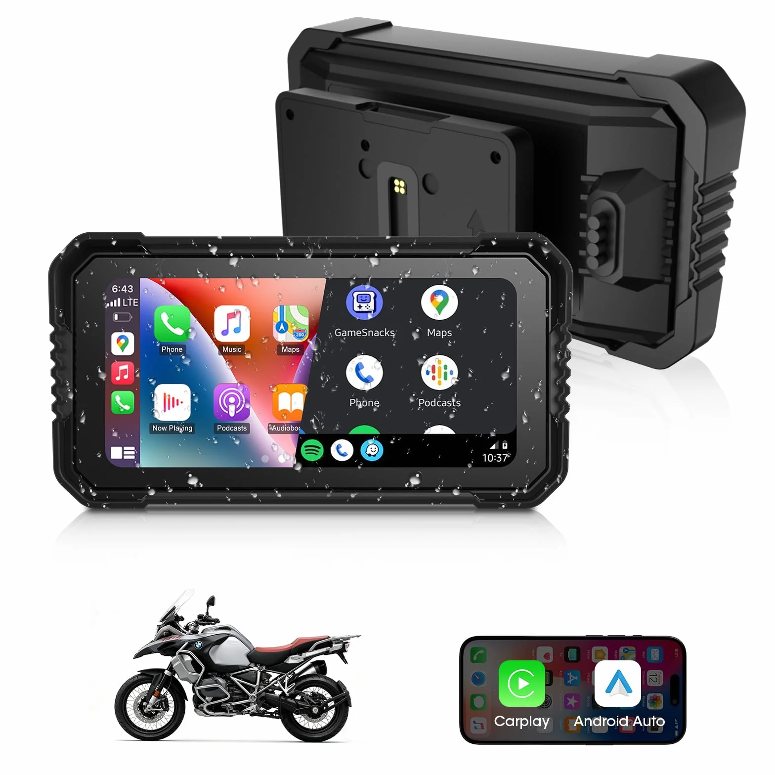 Pantalla CarPlay para Motocicletas BMW Pantalla Táctil de 6,25 Pulgadas Navegador Moto Compatible con CarPlay y Android Auto Navegación GPS, Dual Bluetooth, Siri y Asistente de Google