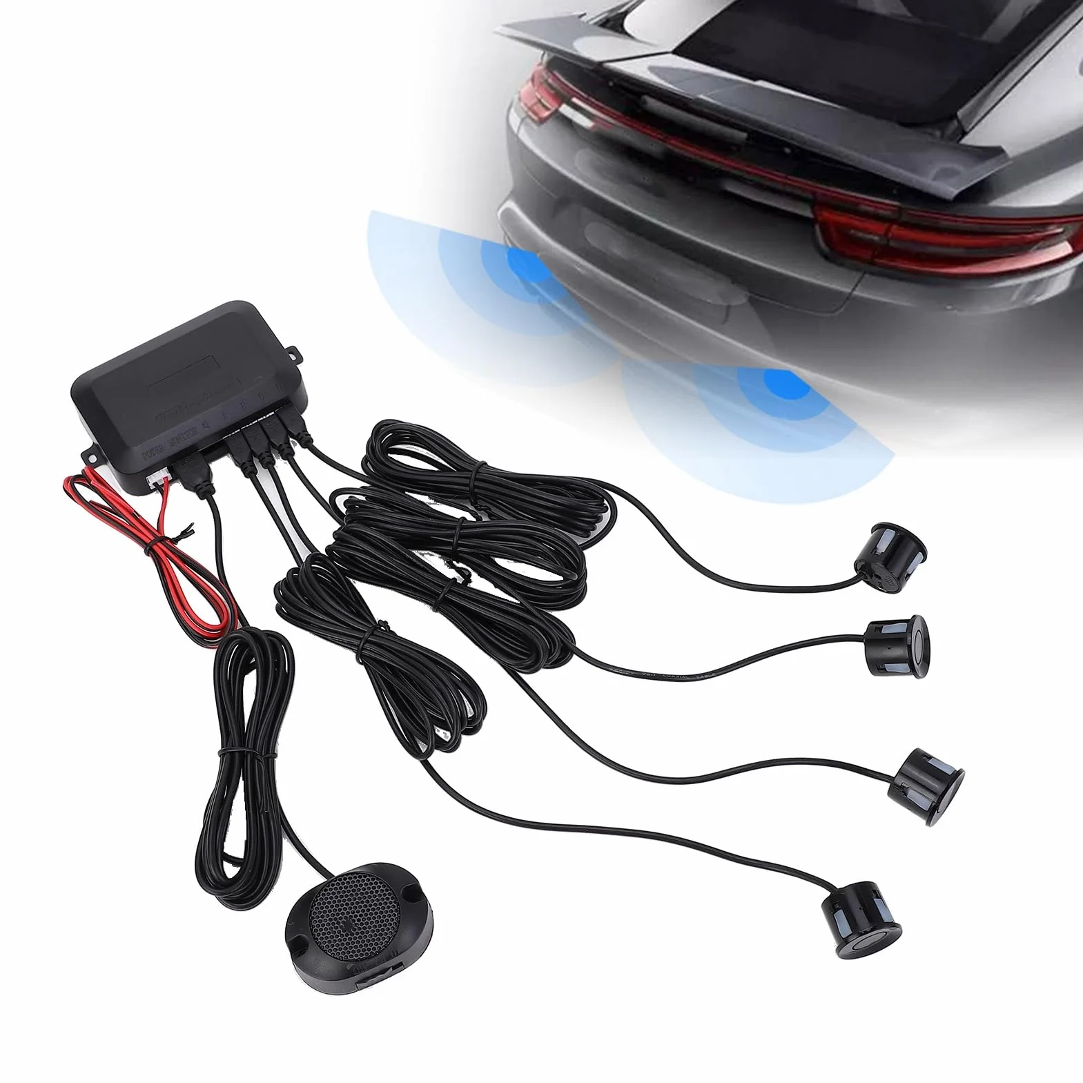 VOBOR Kit de Sensor de Aparcamiento Coche, Sensores Aparcamiento Coche de 12 V, Kit de Alarma de Audio de Marcha Atrás