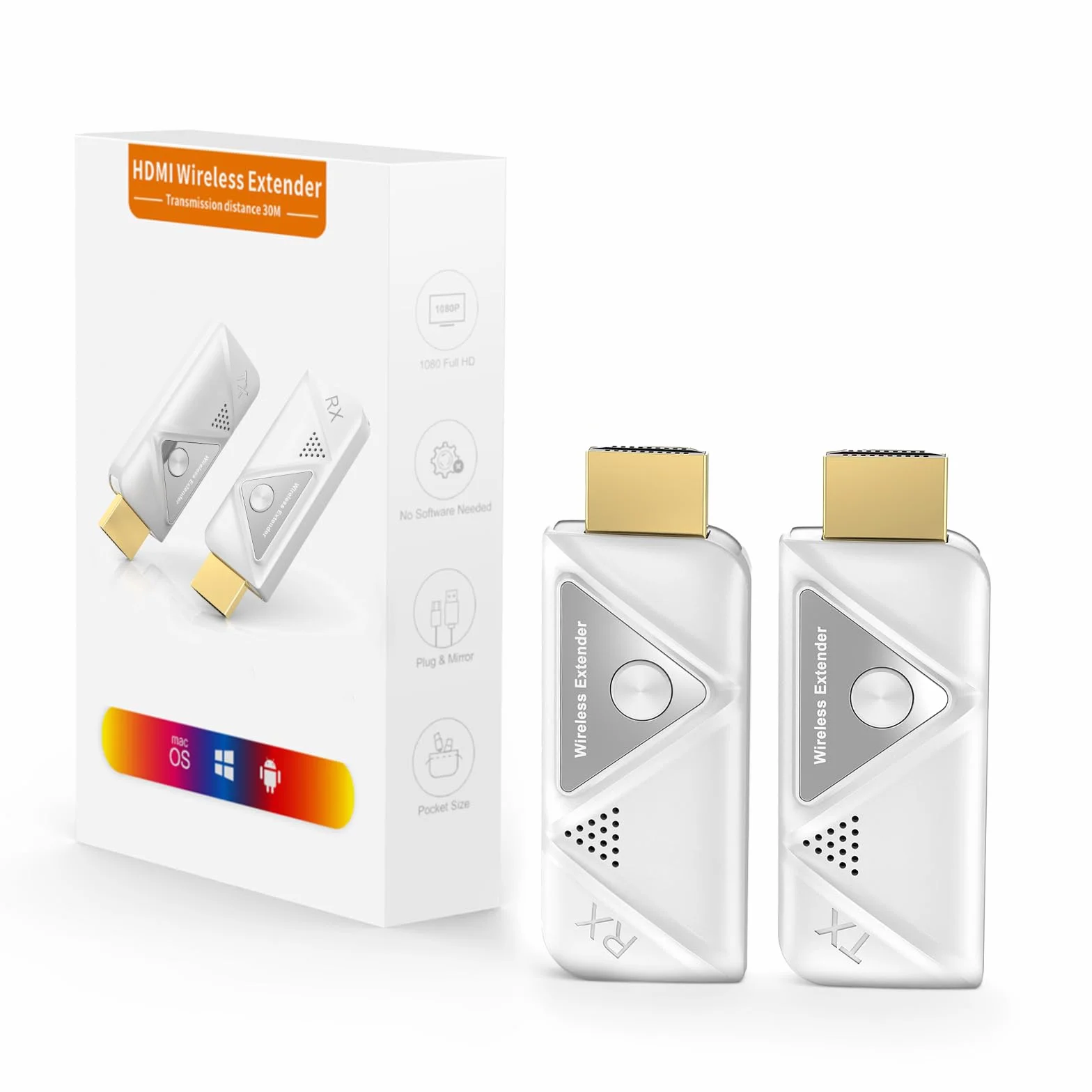 HDMI Inalámbrico Transmisor y Receptor, Wireless 2,4G/5G para PC/Portátil a Monitor/TV/Proyector, Plug & Play