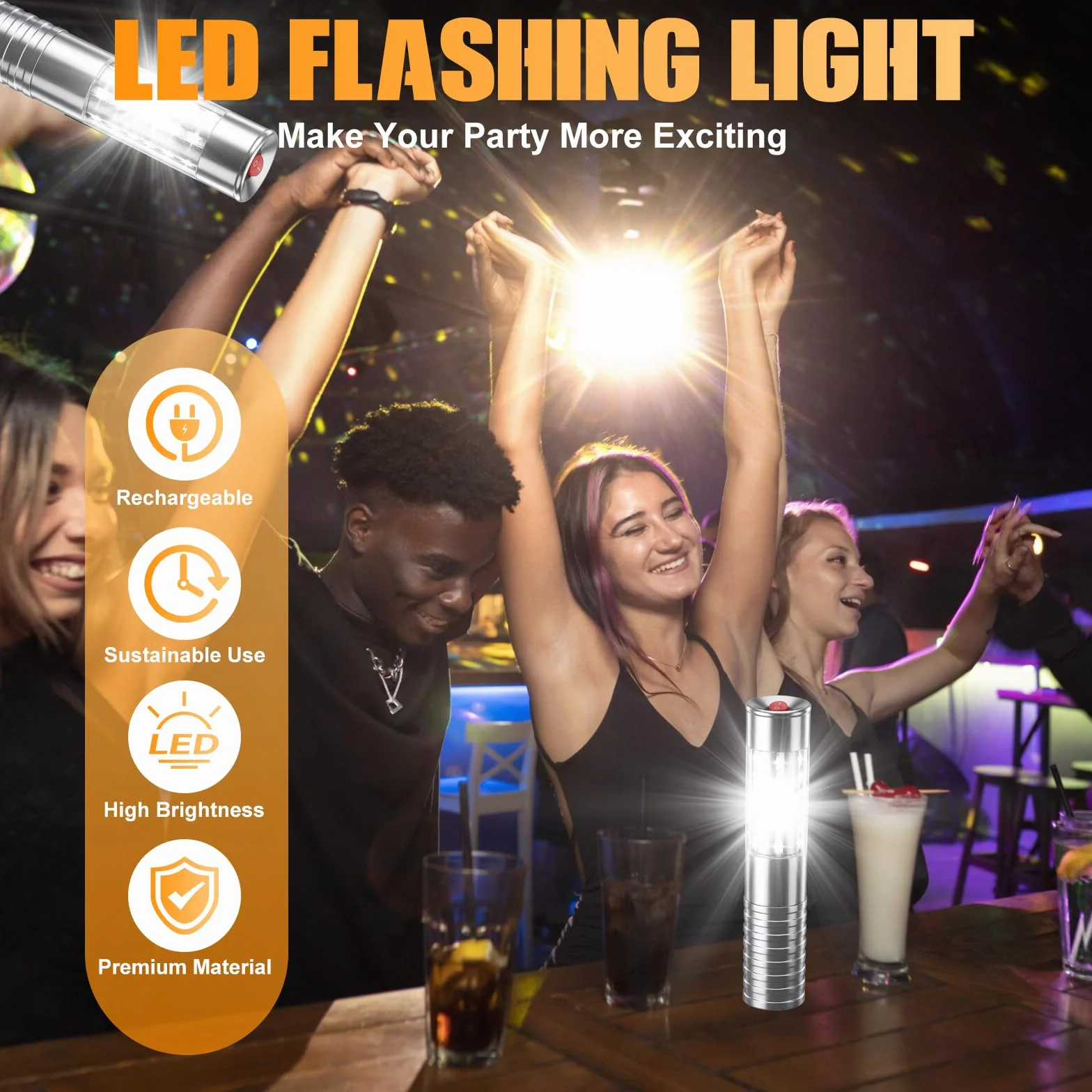 4Pcs Bengalas LED estroboscópicas para servicio de botellas, luz recargable, luz de mano, lámpara luminosa LED fluorescente para discotecas, karaoke, bodas, fiestas, suministros de actividades (Plata)