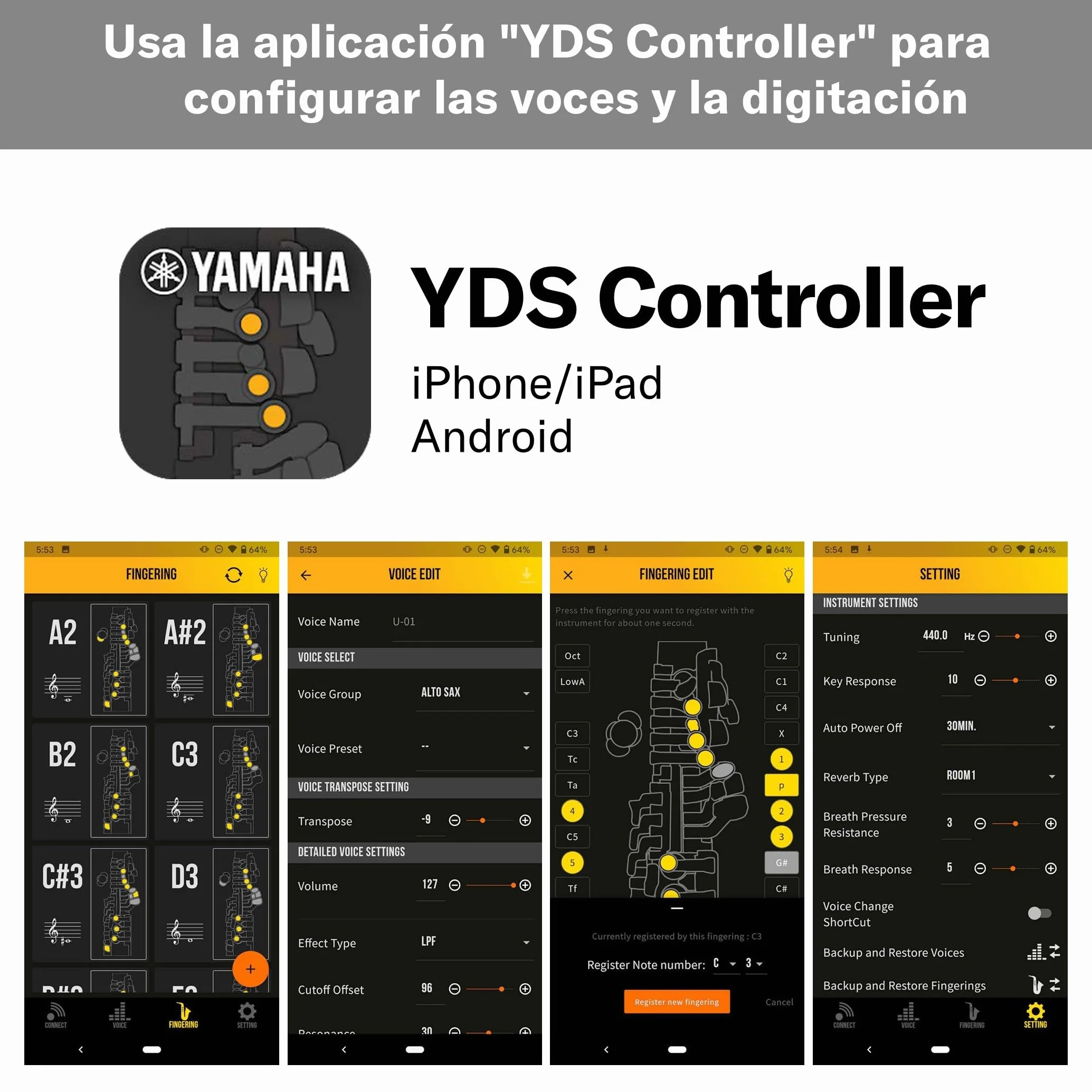 Yamaha YDS-120 Saxofón Digital - con 56 Voces Auténticas, Sensor de Respiración, Control de Volumen, Conectividad USB y toma de Auriculares - Ideal para Practicar en Silencio y Personalizar