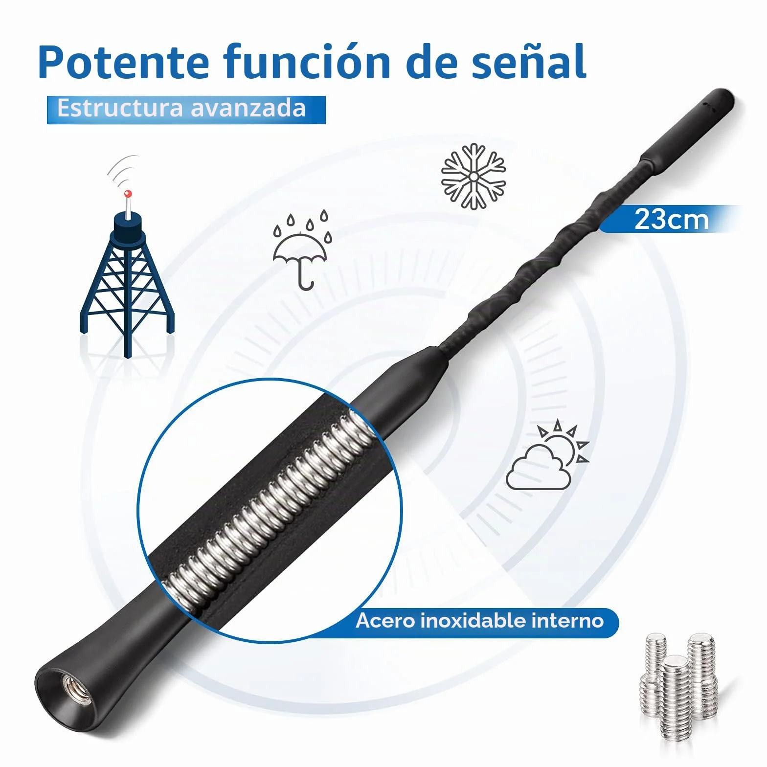 Eightwood Antena Coche Universal Antena Radio Techo Antena 23cm Universal de Coche Repuesto con Aadaptadores M4,M5,M6 con Fuerte Función de Recepción FM/Dab