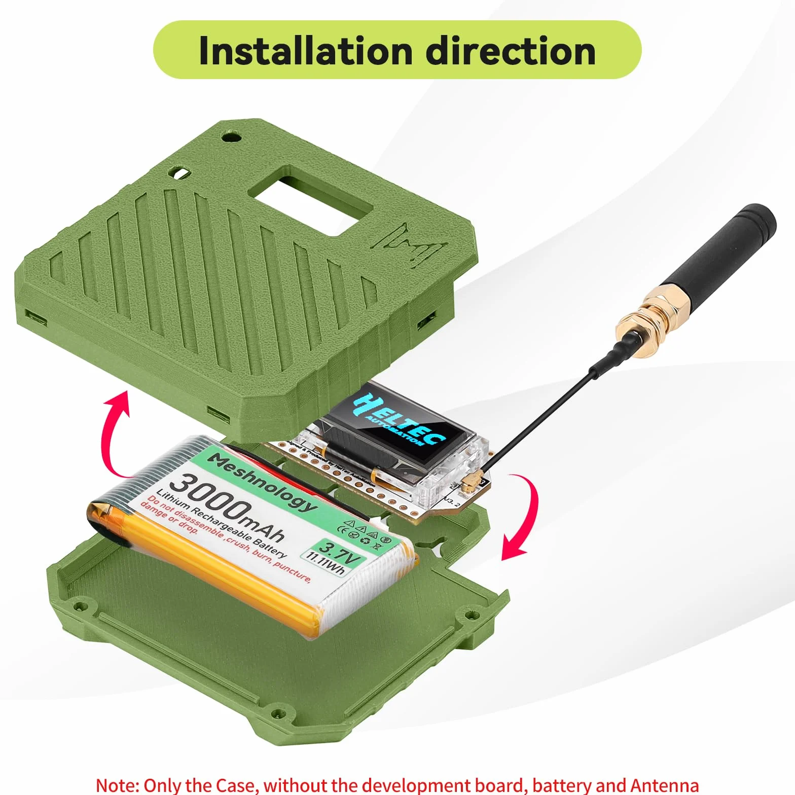 1 paquete ESP32 para carcasa Heltec V3, placa de desarrollo LoRa, carcasa de malla con conector de antena e interfaz tipo C (N33, verde militar)