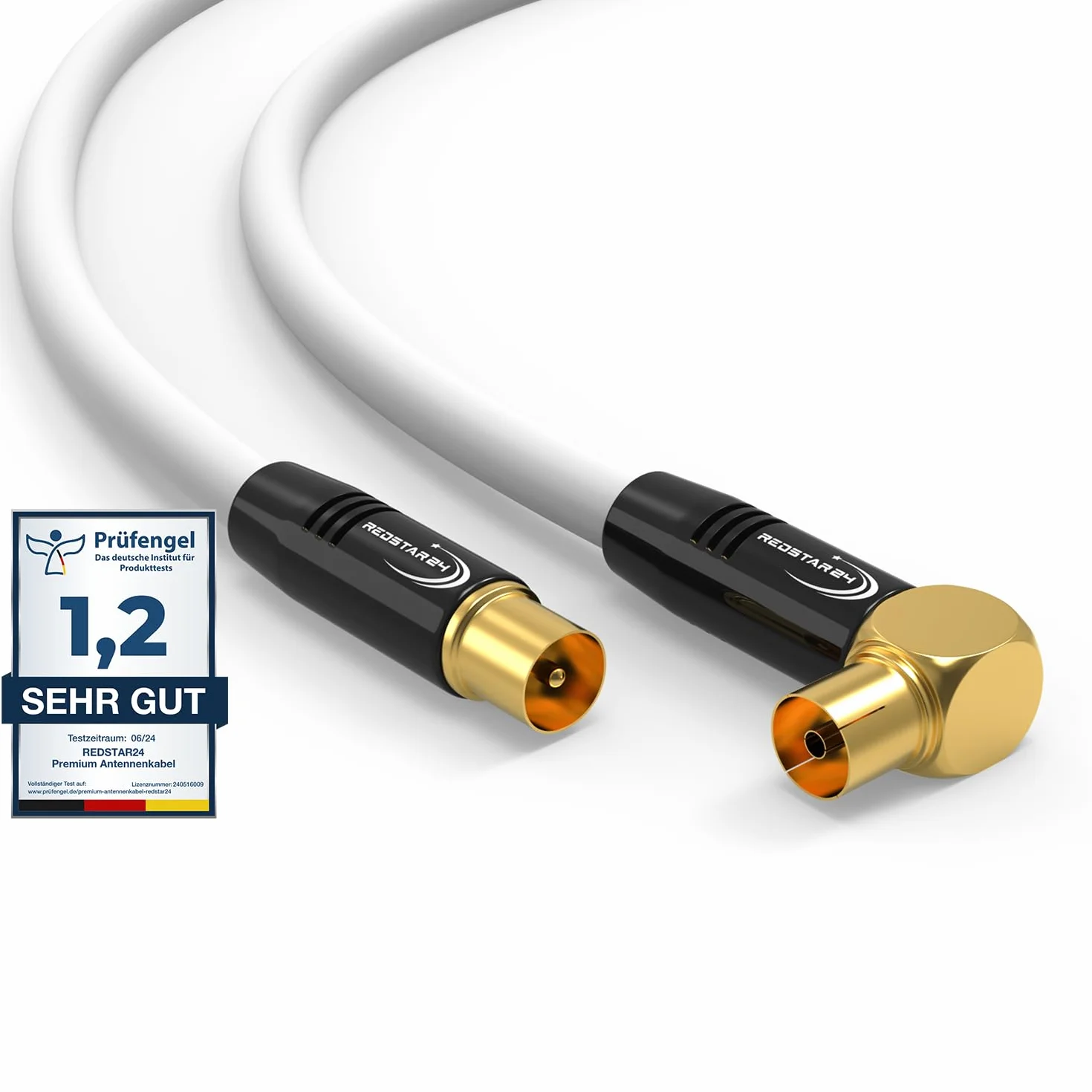 RedStar24 Cable de Antena 4m Blanco - Macho a Hembra 90° Ángulo - Coaxial HDTV Premium para Televisión por Cable | Compatible Con TV, Radio, DVB-T/T2, DVB-C, DAB