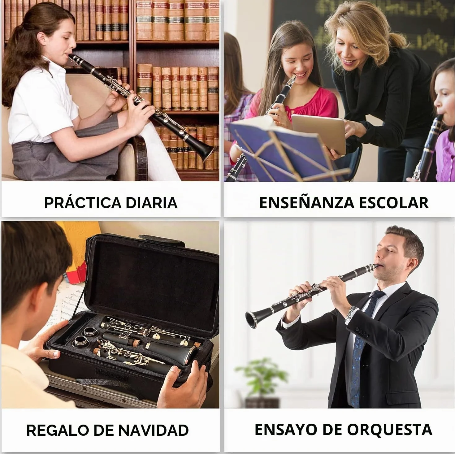Vangoa B Flat Clarinet 17 llaves de níquel para principiantes, juego de clarinete para estudiantes con boquilla 4C, kit de limpieza, estuche rígido, soporte, 10 cañas y guantes, negro