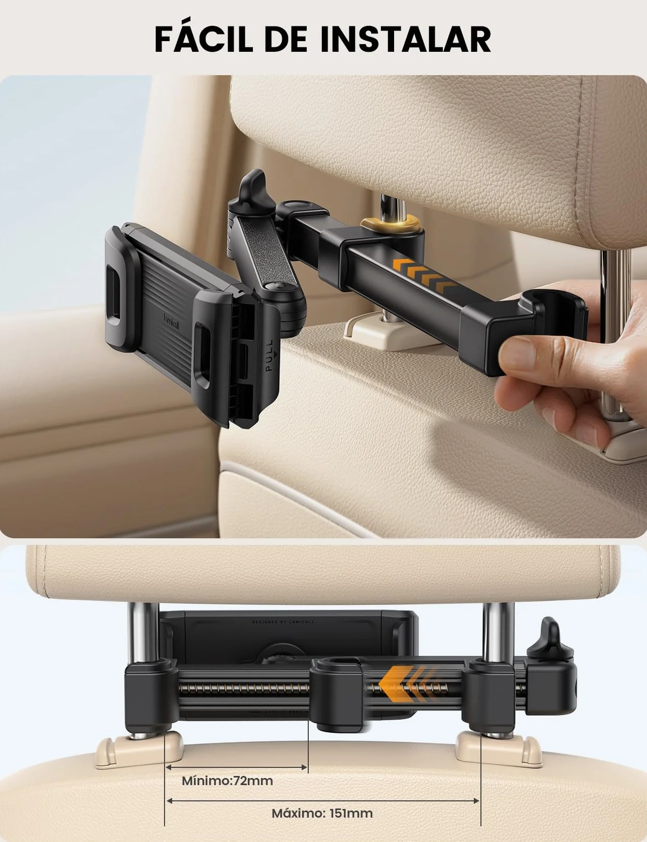 Lamicall Soporte Tablet Coche para Reposacabezas - [Clip Plegable] [con Cerradura] Brazo Metálico, 360° Rotación, Soporte Tablet Plegable para iPad Pro, Air, Mini, Galaxy Tab, y 5,4-13" Dispositivo