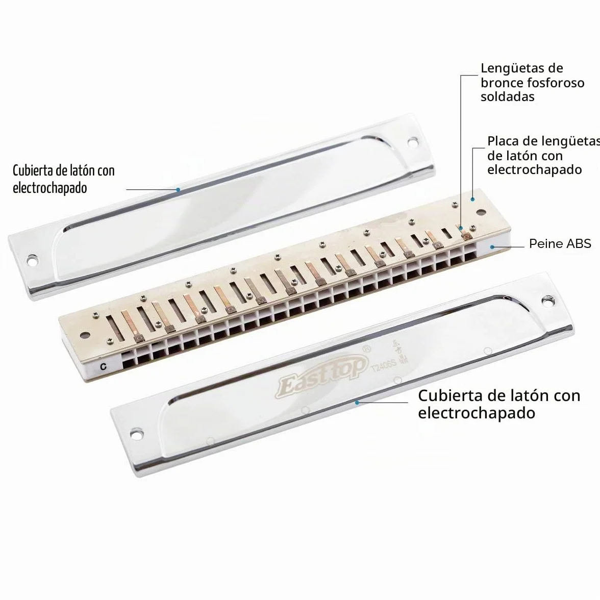 East top 24 hoyos Professional C Tremolo Harmonica T2406S Instrumento de órgano bucal para adultos, jugadores profesionales, principiantes y estudiantes, como regalo