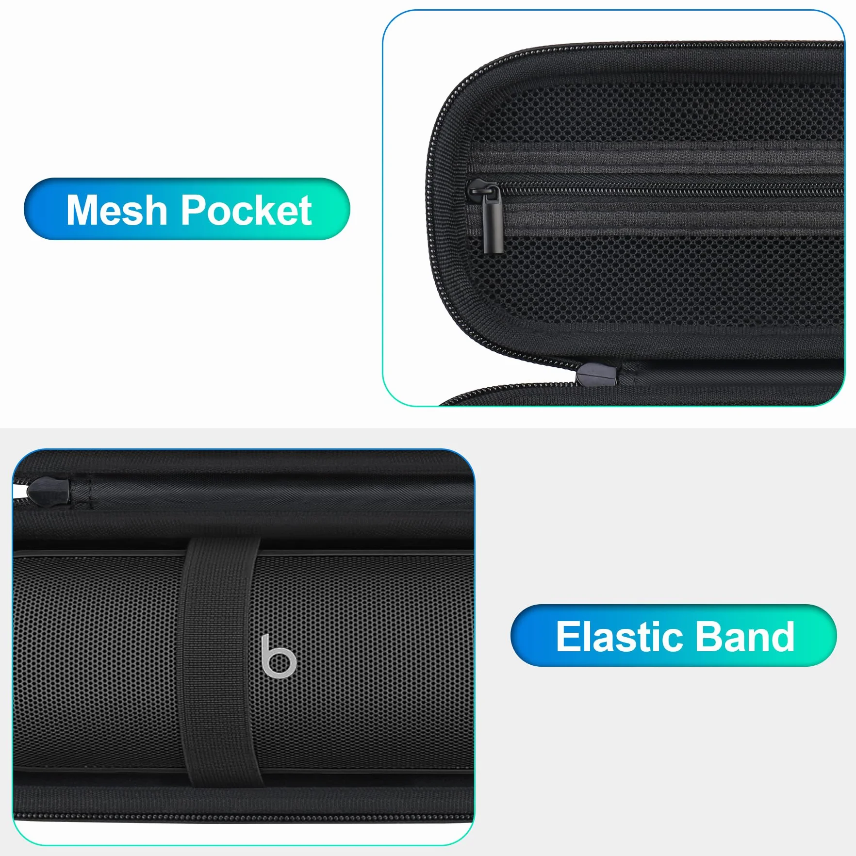 BOVKE Carrying Case for Beats Pill - Portable Bluetooth Speaker, New Beats Pill Wireless Speaker Travel Holder Bolso con Bolsillo de Malla Extra para Cables de Carga, Accesorios, Negro