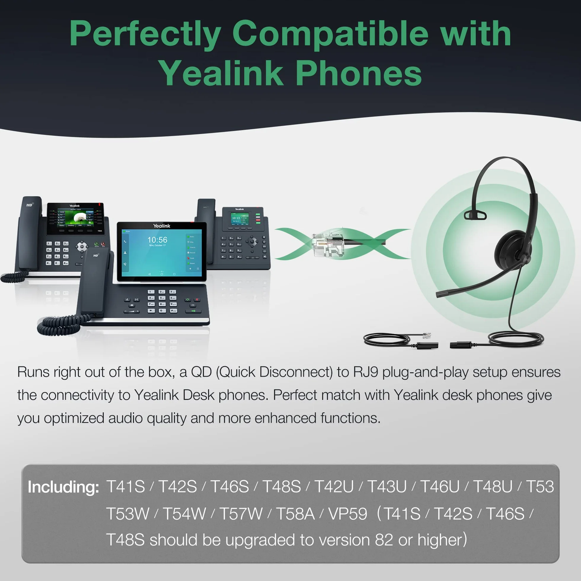 Yealink YHS34 Lite QD Auriculares para teléfonos de oficina con cable RJ9