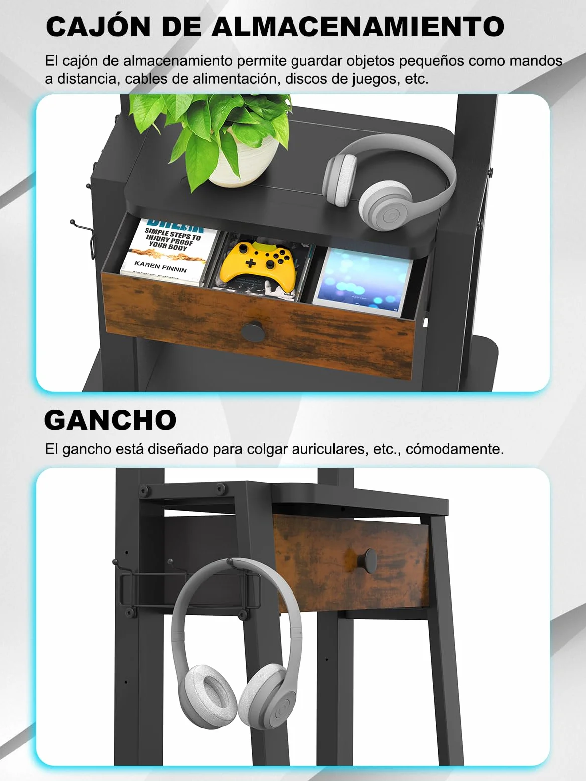 Soporte de TV rodante con toma de corriente y cajón de tela para visualización plana/curvada de 32-75 pulgadas de hasta 200 libras, LCD/LED/OLED, altura ajustable, carrito de TV móvil con ruedas, para