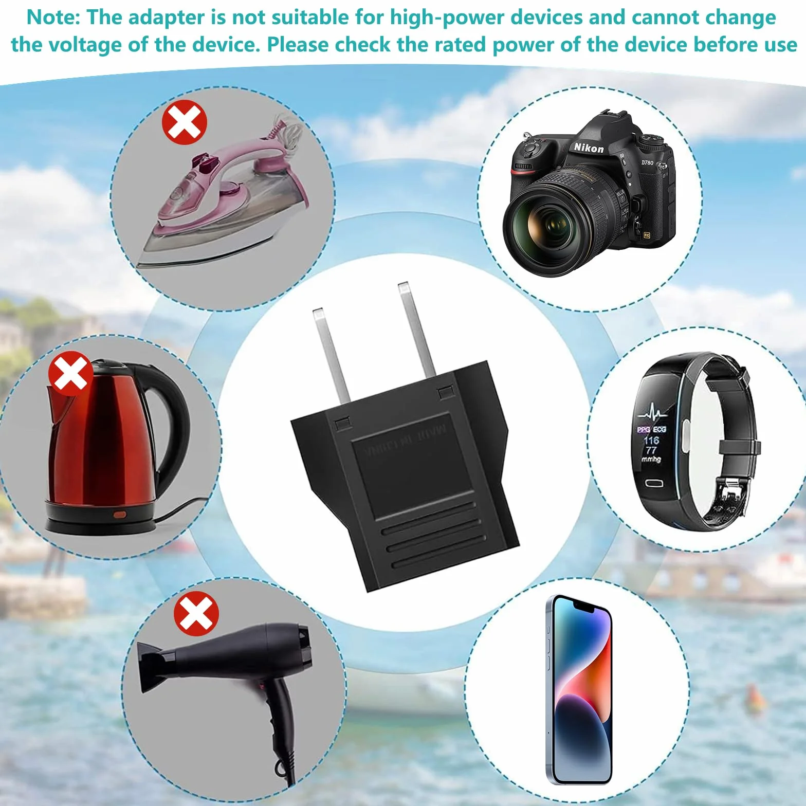 Adaptador Enchufe Europeo a Americano Tipo C/E/F/L/N a Tipo A 4 Piezas Negro para Viajeros USA Japón México Canadá