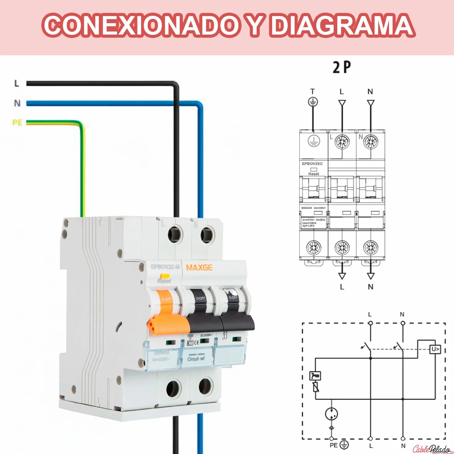 CABLEPELADO Protección combinada sobretensiones IGA permanente + transitoria Clase C | Norma EN50550 | Poder de corte: 1000A | 2P | 32 A