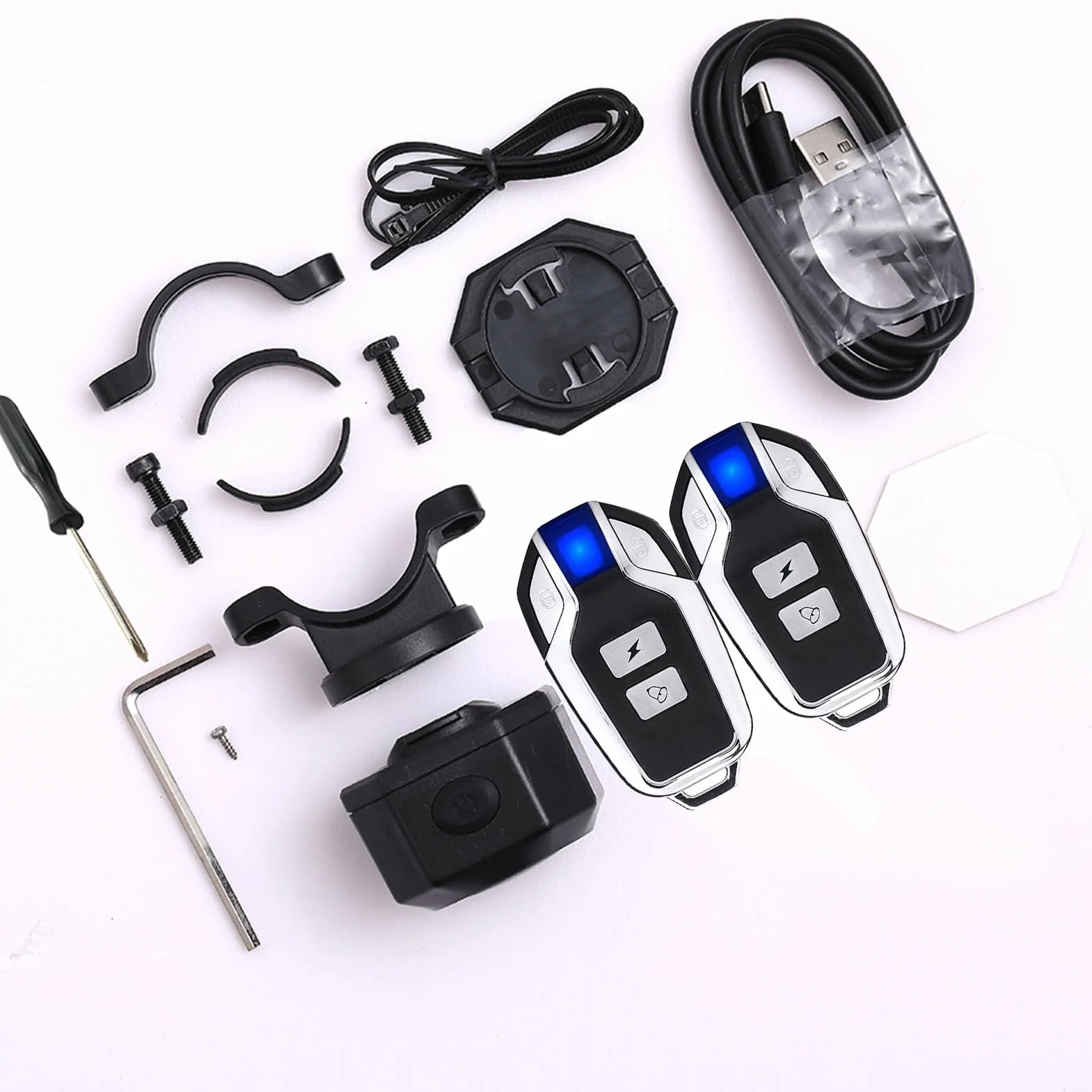 Mengshen Alarma de Bicicleta Recargable con 2 de Actualización de Control Remoto 110dB Loud Impermeable Antirrobo Vibración Alarma para Ebike Motocicleta Scooter Coche Incluye Cable Carga