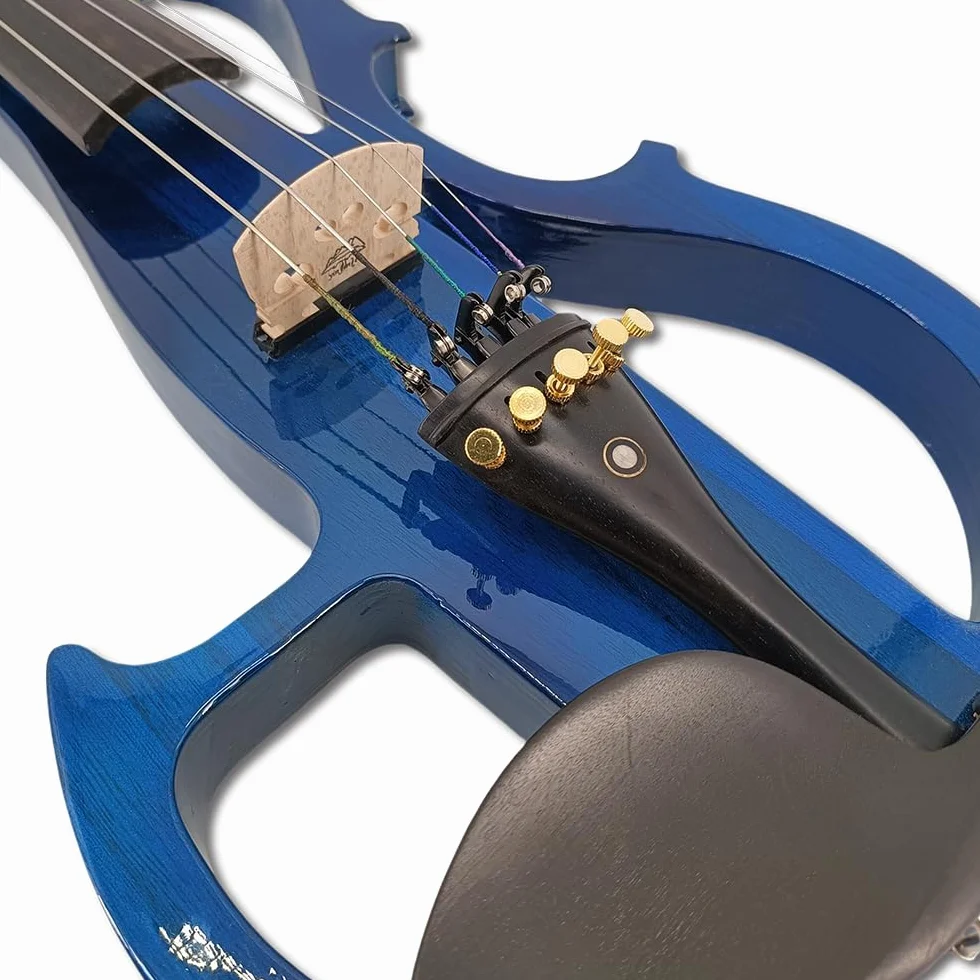 Viola eléctrica azul 4/4 juego de viola silenciosa de tamaño completo para principiantes, adultos y adolescentes, viola de madera maciza con accesorios de ébano, kit de regalo para