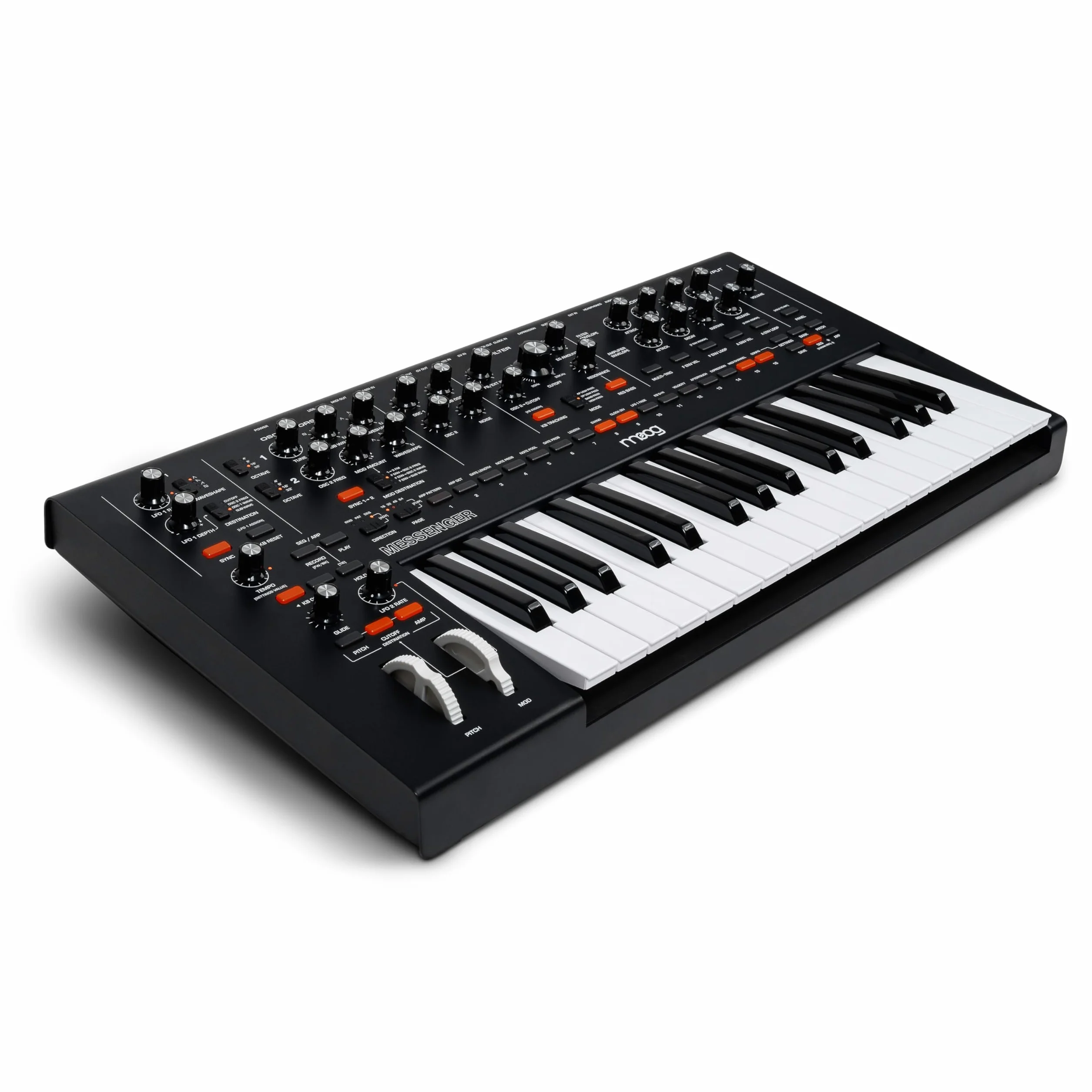 MOOG Messenger - Sintetizador de Teclado Monofónico Analógico Superavanzado, 32 Teclas, Secuenciador de 64 Pasos, 256 Presets y Compensación RES BASS