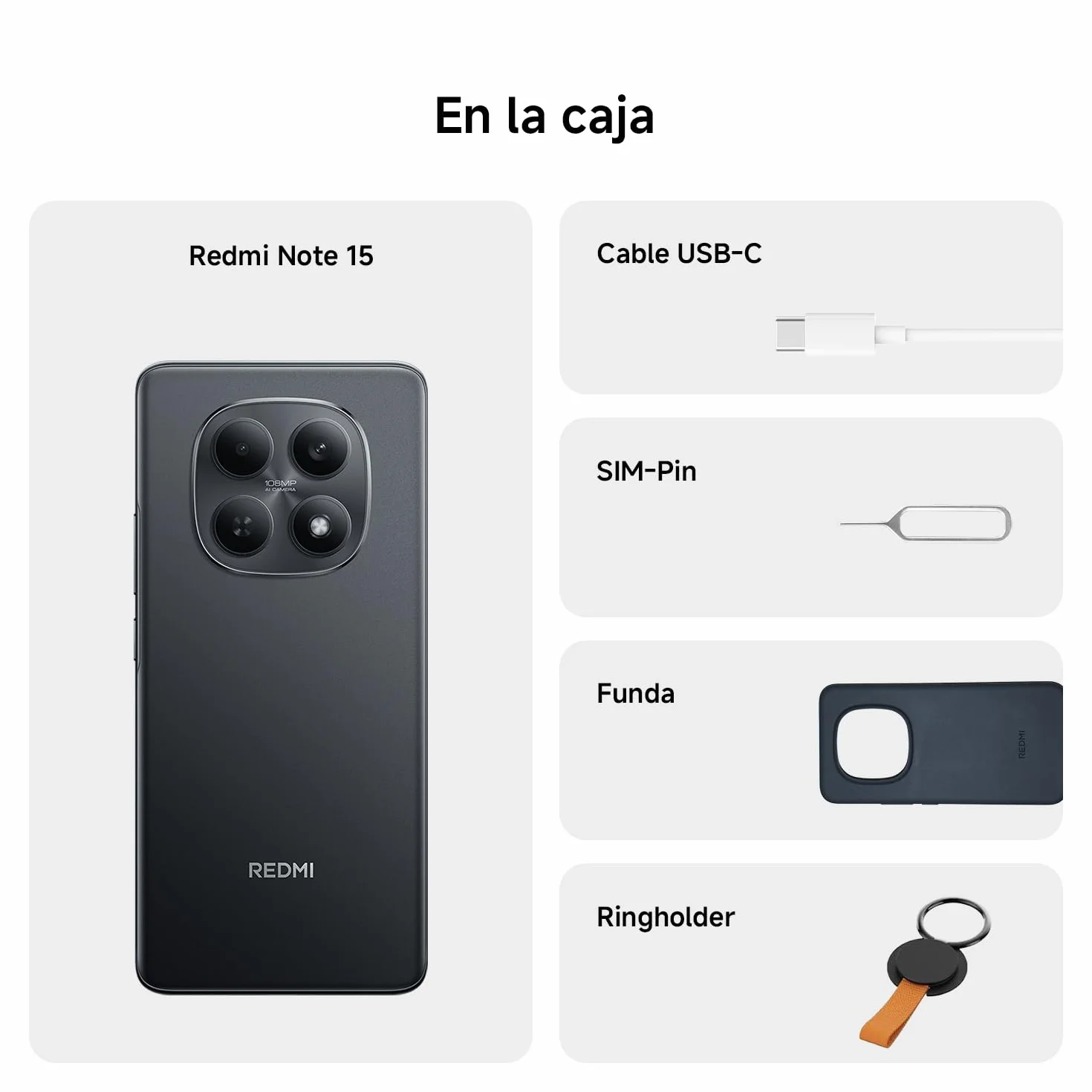 Xiaomi Redmi Note 15 Smartphone 8+256GB AMOLED FHD+ 6,77" MediaTek Helio G100-Ultra 108MP Cámara 6000 mAh Negro Versión ES