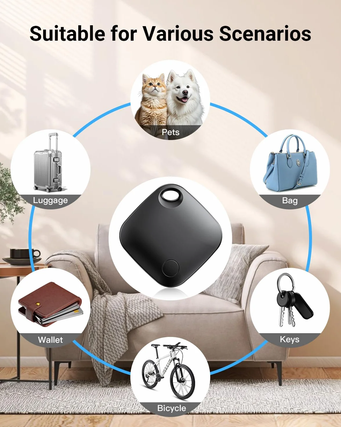 Smart Tag Bluetooth Localizador Llaves Paquete de 4 Android Aplicable Buscar mi Dispositivo Google Smart Finder Equipaje Negro