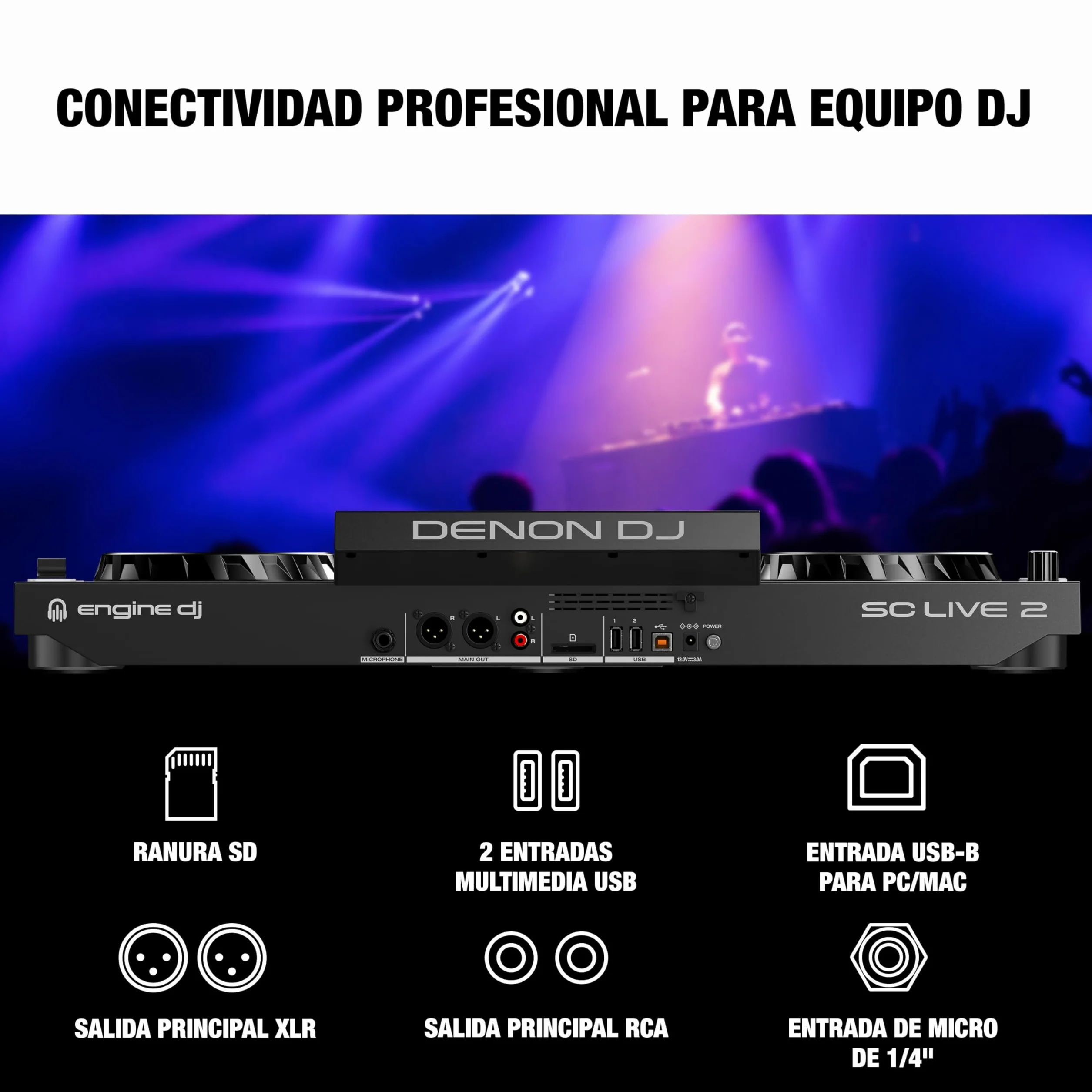 Denon DJ SC LIVE 2 - Controlador DJ autónomo, streaming de Amazon Music, pantalla táctil de 7", WiFi, altavoces, compatible con Serato DJ y Virtual DJ