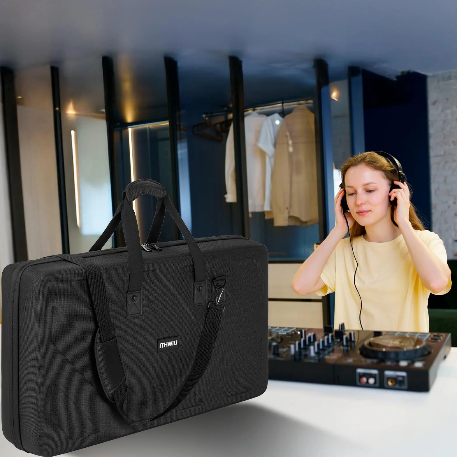 OUUTMEE DJ Bolso rígido de transporte, estuche para controlador DJ para Pioneer DDJ, bolsa de almacenamiento para viajes, Black, DDJ-1000/1000SRT