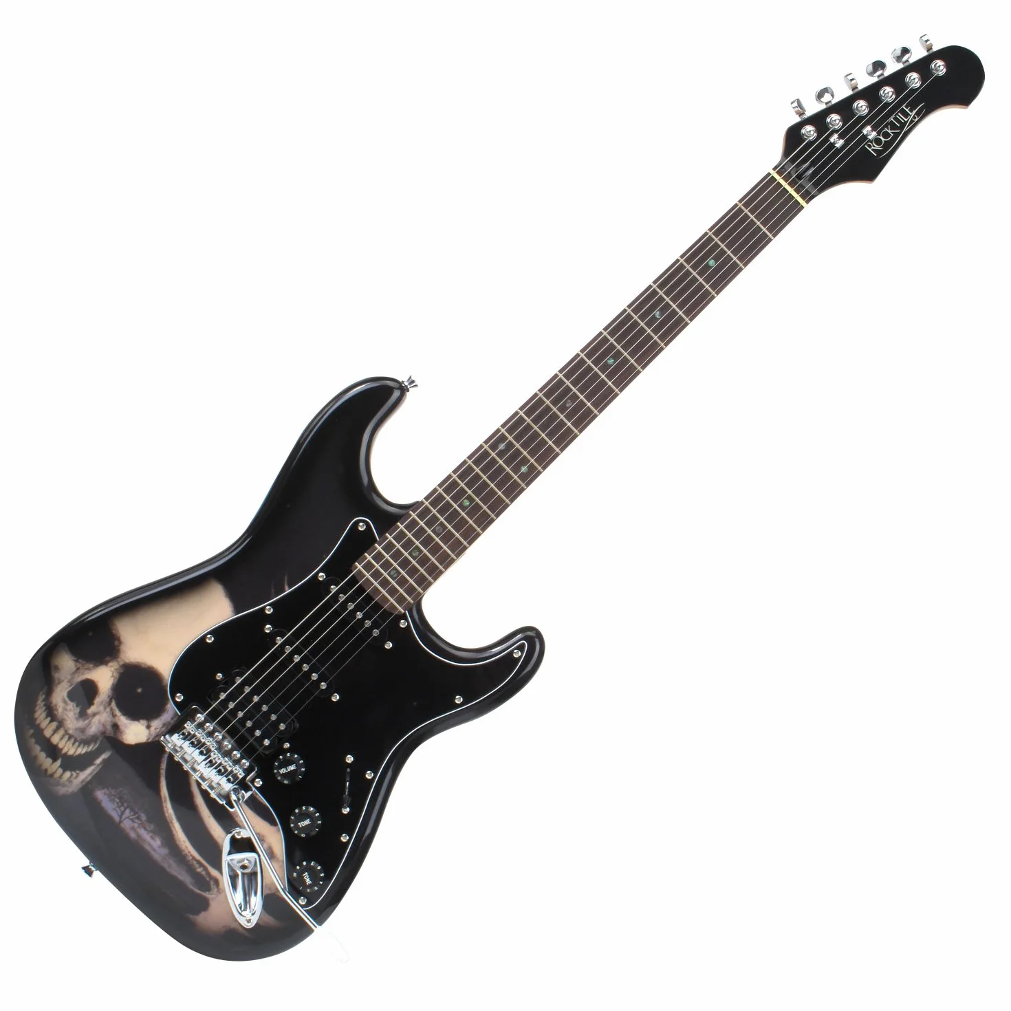Rocktile Pro ST60-SKULL Guitarra Eléctrica Diseño Skull (1 Humbucker, 2 Single Coils, 22 trastes, Diapasón de palisandro, Cuerpo de tilo, Mástil de arce)