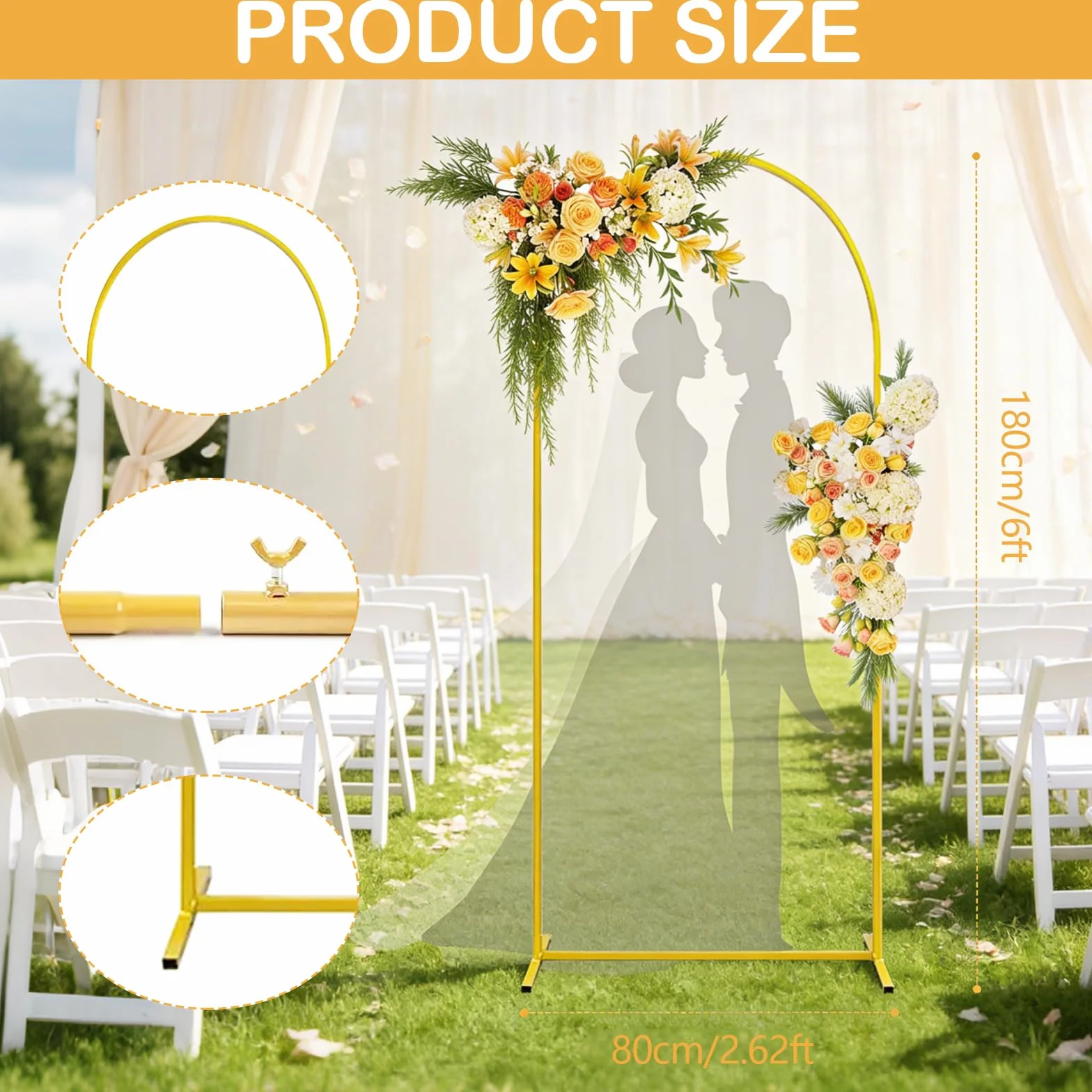 1,8M Soporte para Fondo De Arco De Boda Arco De Globos Metal Dorado Marco De Arcos De Boda para DecoracióN De Bodas Fiestas De CumpleañOs