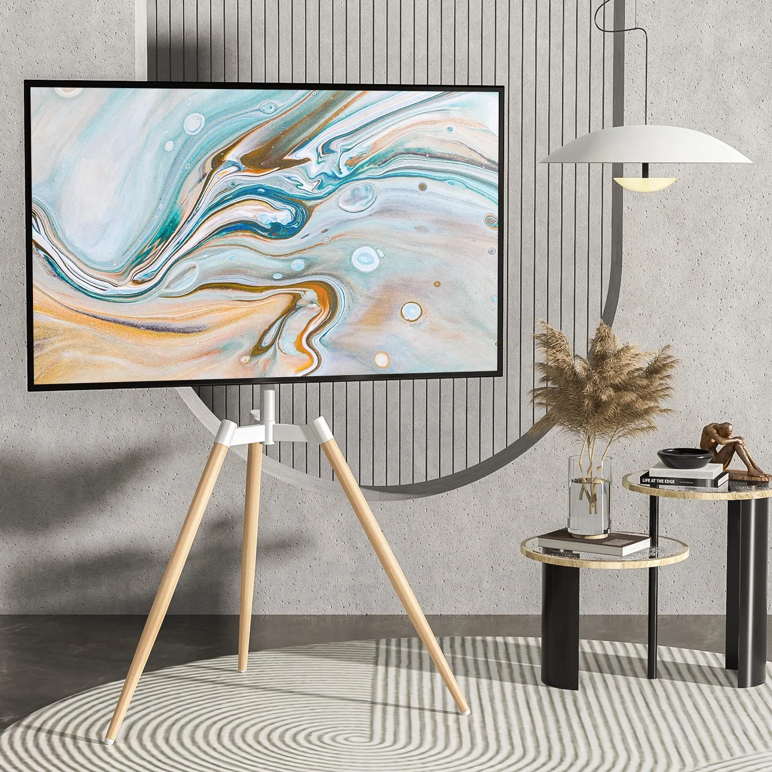 Soporte Television Pie Suelo Trípode - Rfiver Soporte TV Giratorio Madera para 32-65 Pulgadas Televisor - Blanco Alto Altura Ajustable TV Stand con Patas de Madera | MAX Vesa 400 * 400mm 35kg