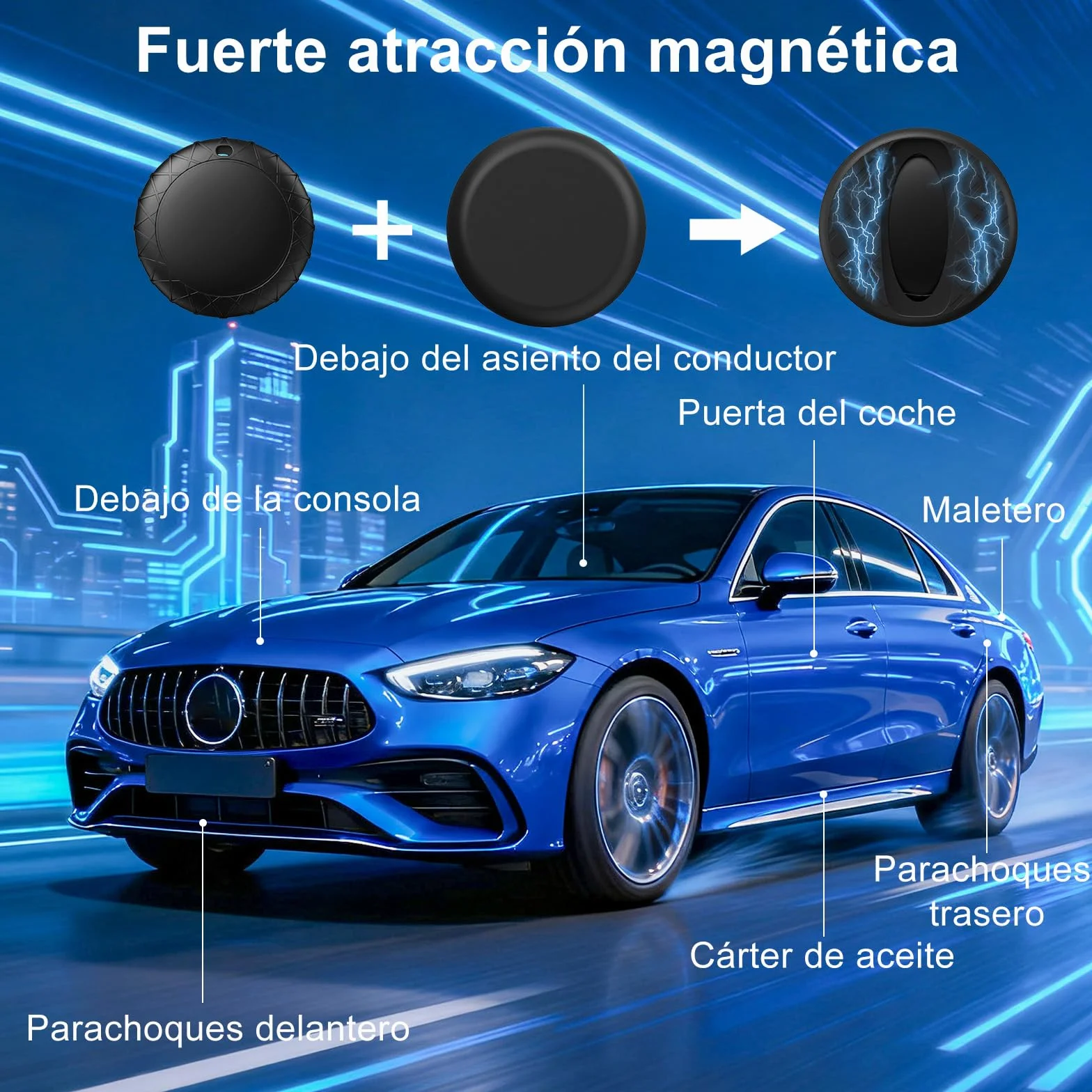 GPS Coche localizador, Localizador GPS para Coche Compatible con Android e iOS, Seguimiento en Tiempo Real para vehículo,Sin Suscripción, para niños, Cartera y Mascotas, Racker rastreador Oculto