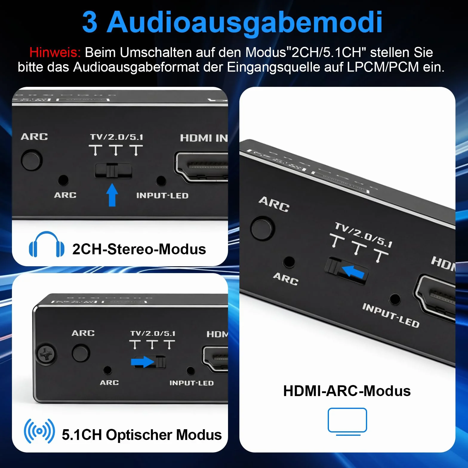 Extractor de audio HDMI ARC 4K 60Hz, adaptador óptico HDMI a 3.5MM convertidor divisor, convertidor DAC digital analógico de 192 KHz, SPDIF TOSLINK óptico y salida de audio estéreo de 3,5MM. Soporta