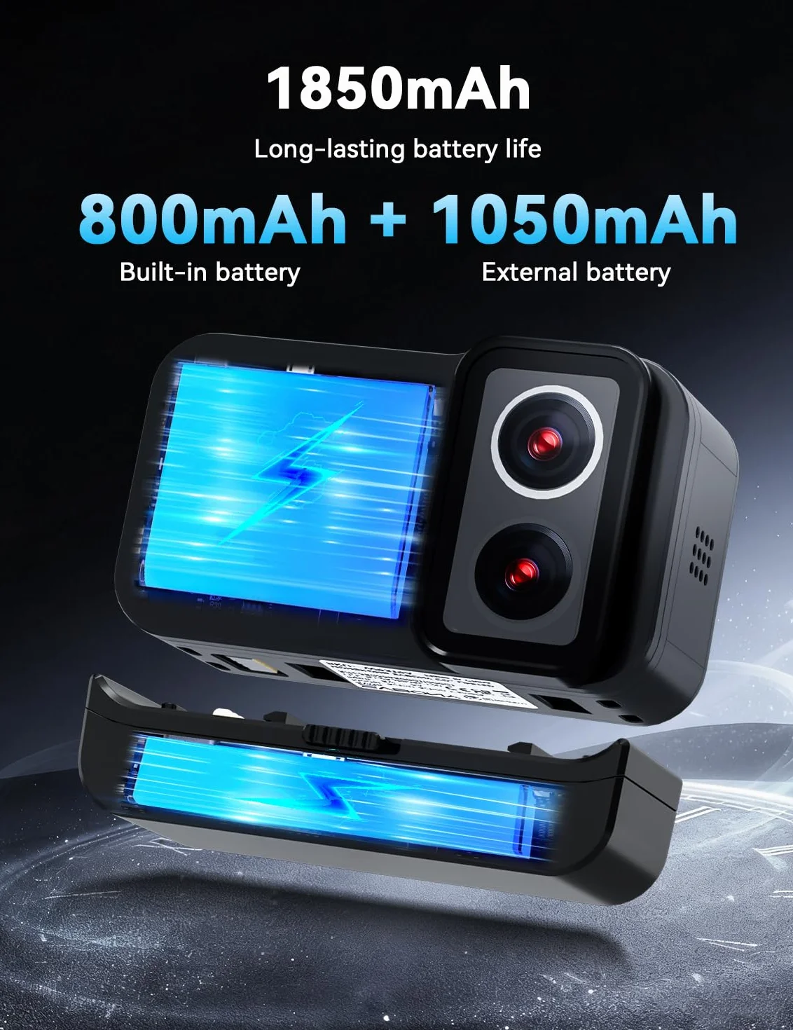 SVBONY SVGo Cámara de Acción 4K30FPS, Lente Dual F2.0/F1.4, Pantalla IPS Dual, Visión Nocturna, Liberación Rápida Magnética, EIS, Resistente al Agua Hasta 30m, Batería de 1860mAh (2 Horas de Duración)