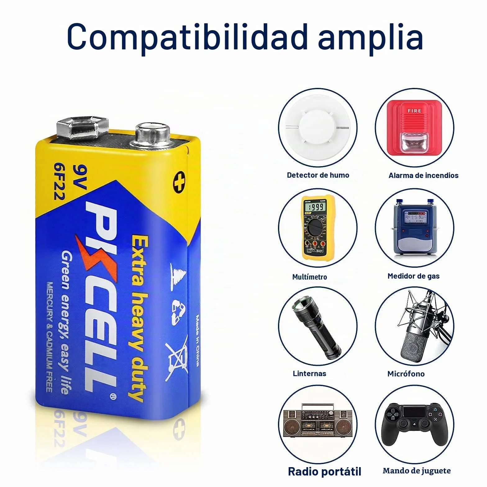PKCELL 8 Pilas 9V 6F22 de Zinc-Carbono para Detectores de Humo, Multímetros – Ideales también para Mandos a Distancia y Juguetes Sencillos