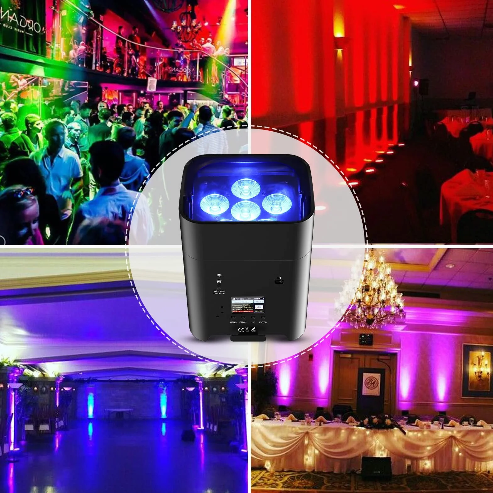108W par led foco batería recargables, RGBWA+UV 16.7 millones colores luce discoteca con Mando a distancia/APP/DM/IR/2.4GHz Iluminación de escenario para fiesta DJ Bar Boda Cumpleaños