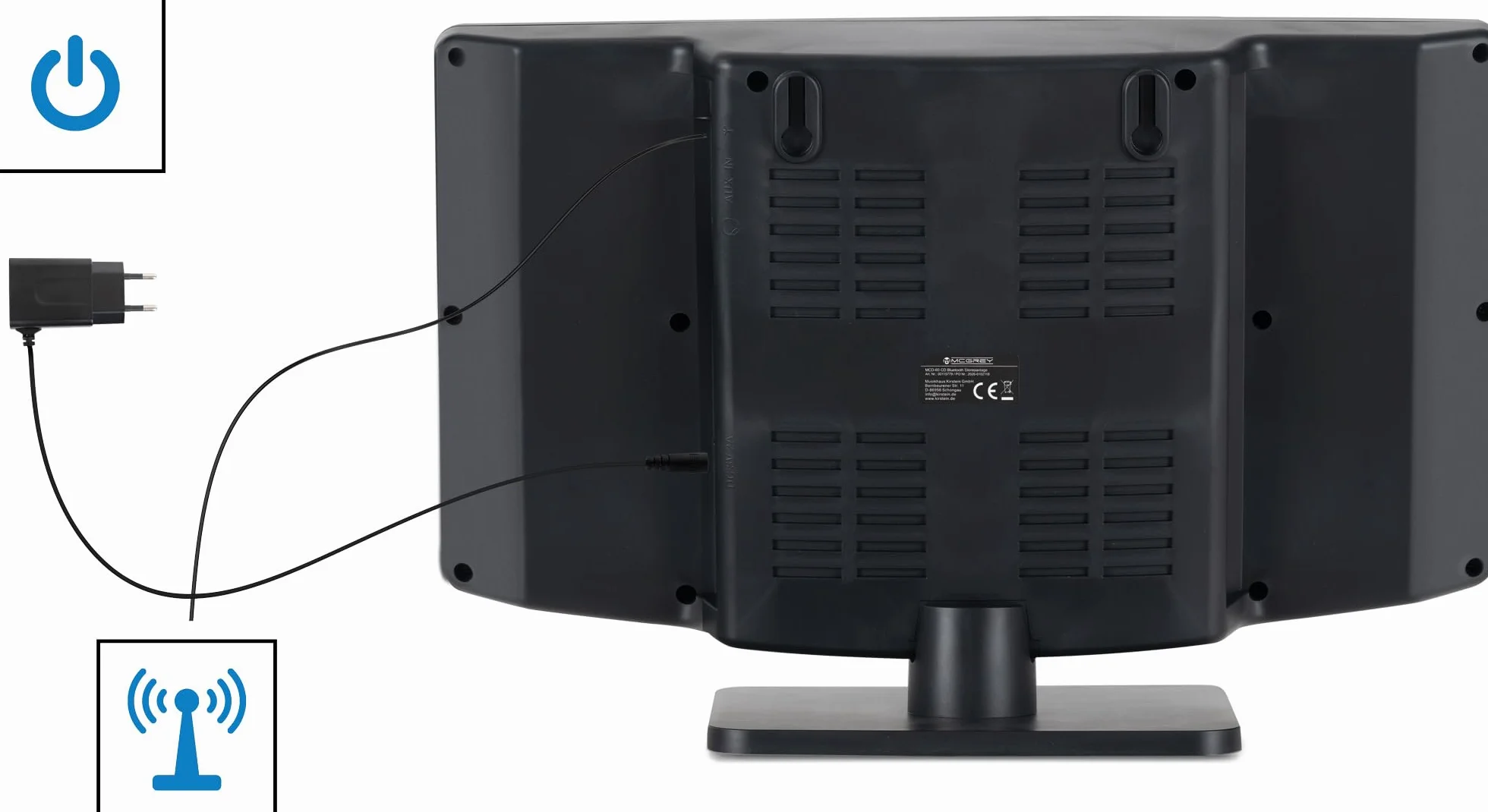 Equipo de Música Vertical MCD-60 (Reproductor CD/MP3, USB, Bluetooth, Entrada Aux, Montaje de Pie o Pared, Incluye Mando a Distancia) Negro