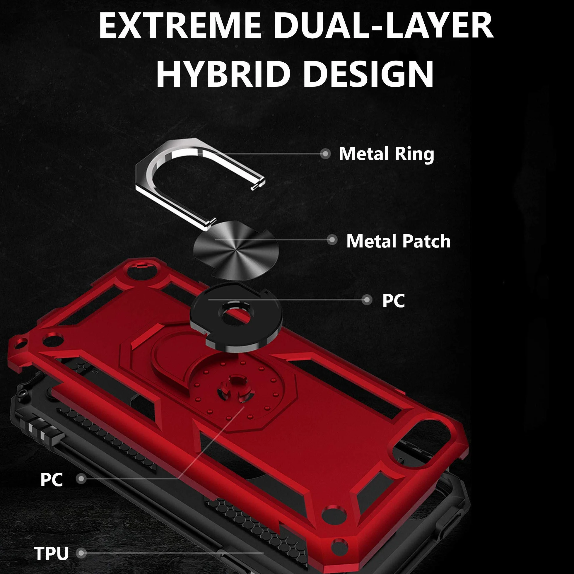 ULAK Funda iPod Touch 7, iPod Touch 5/6 [Grado Militar] Soporte Carcasa con 2 películas Protectoras Híbrido Cubierta de la Suave Resistente a Rayones Caso para iPod Touch 5/6/7 - Rojo