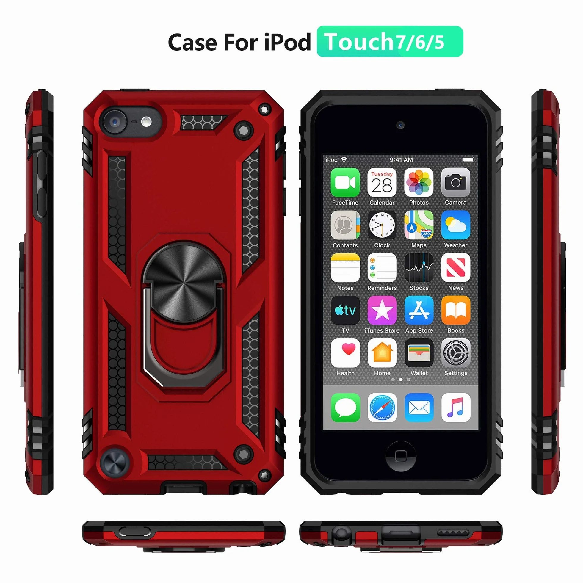 ULAK Funda iPod Touch 7, iPod Touch 5/6 [Grado Militar] Soporte Carcasa con 2 películas Protectoras Híbrido Cubierta de la Suave Resistente a Rayones Caso para iPod Touch 5/6/7 - Rojo