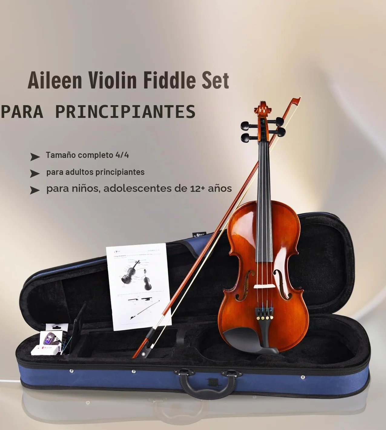 Aileen Violín Set Tamaño 4/4 para Principiantes Profesionales con Estuche Rígido, Afinador, Manual del Usuario, Cuerdas y Resina