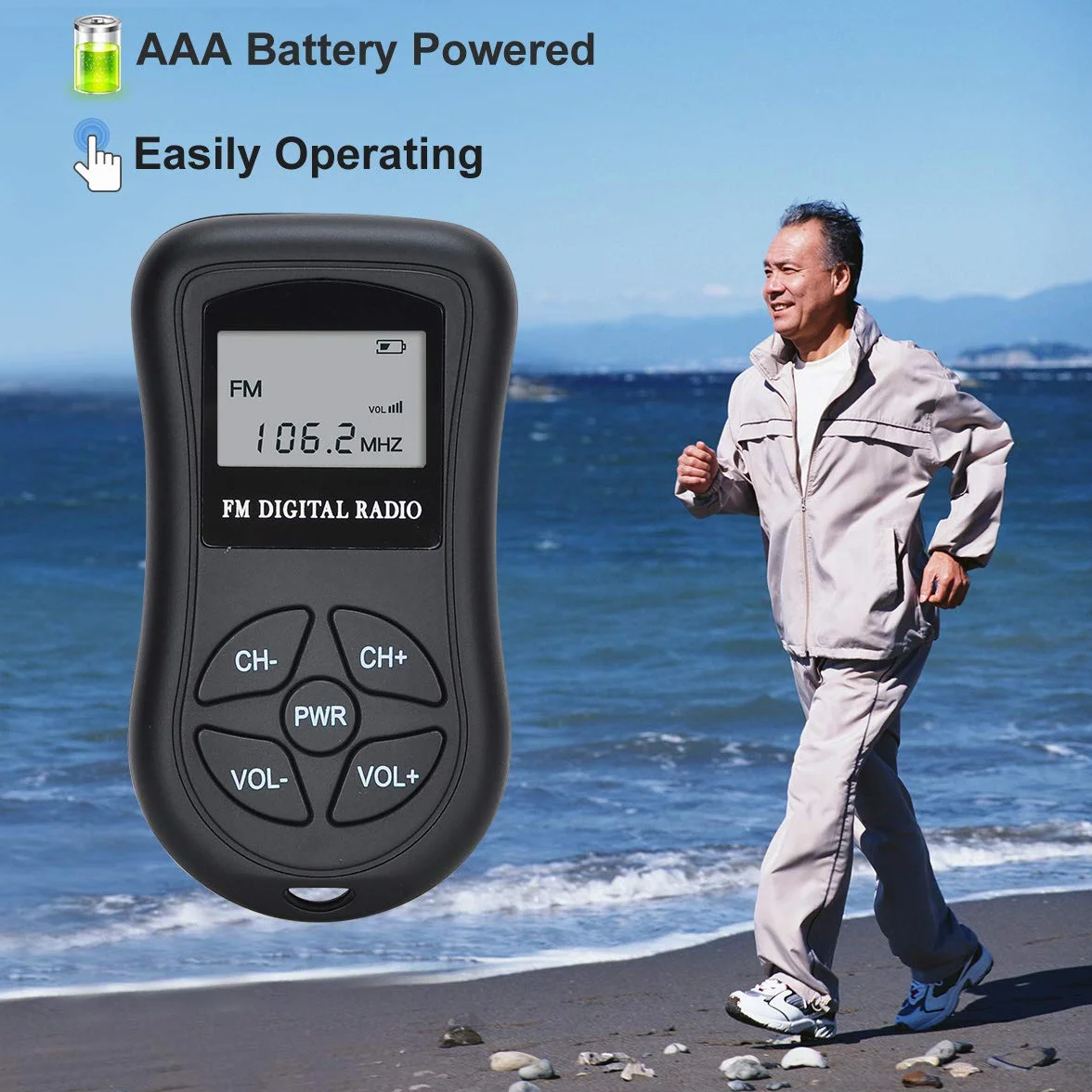Radio COVVY FM Portátil Mini 60-108MHz Estéreo DSP Pantalla LCD Auricular