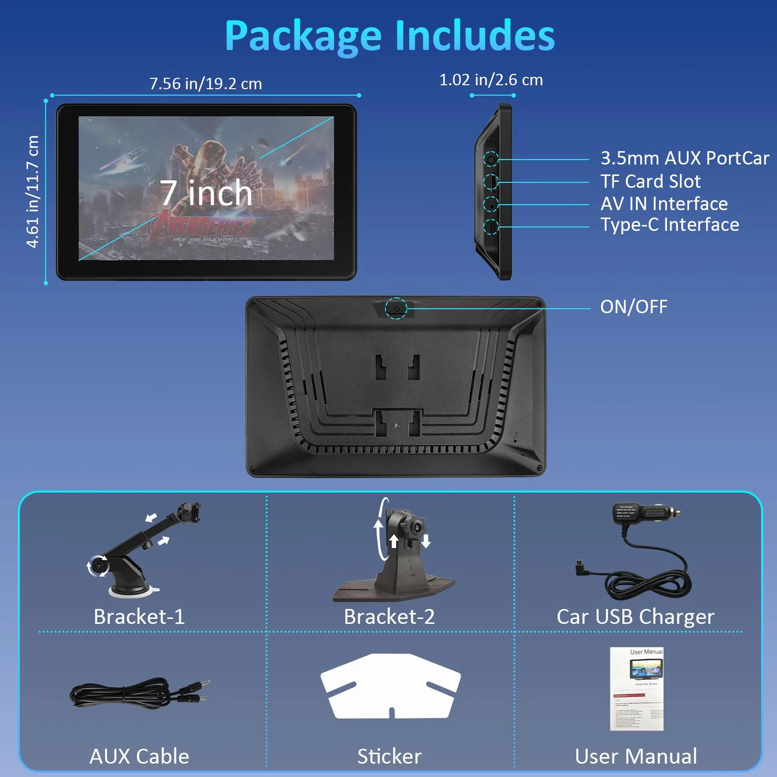 Pantalla Coche con Carplay y Android Auto Inalámbrico, 7 Pulgadas Táctil Pantalla Carplay Coche, Portátil Radio con Bluetooth 5.3, Navegación GPS, Enlace Espejo, Airplay, Control de Voz, FM, AUX