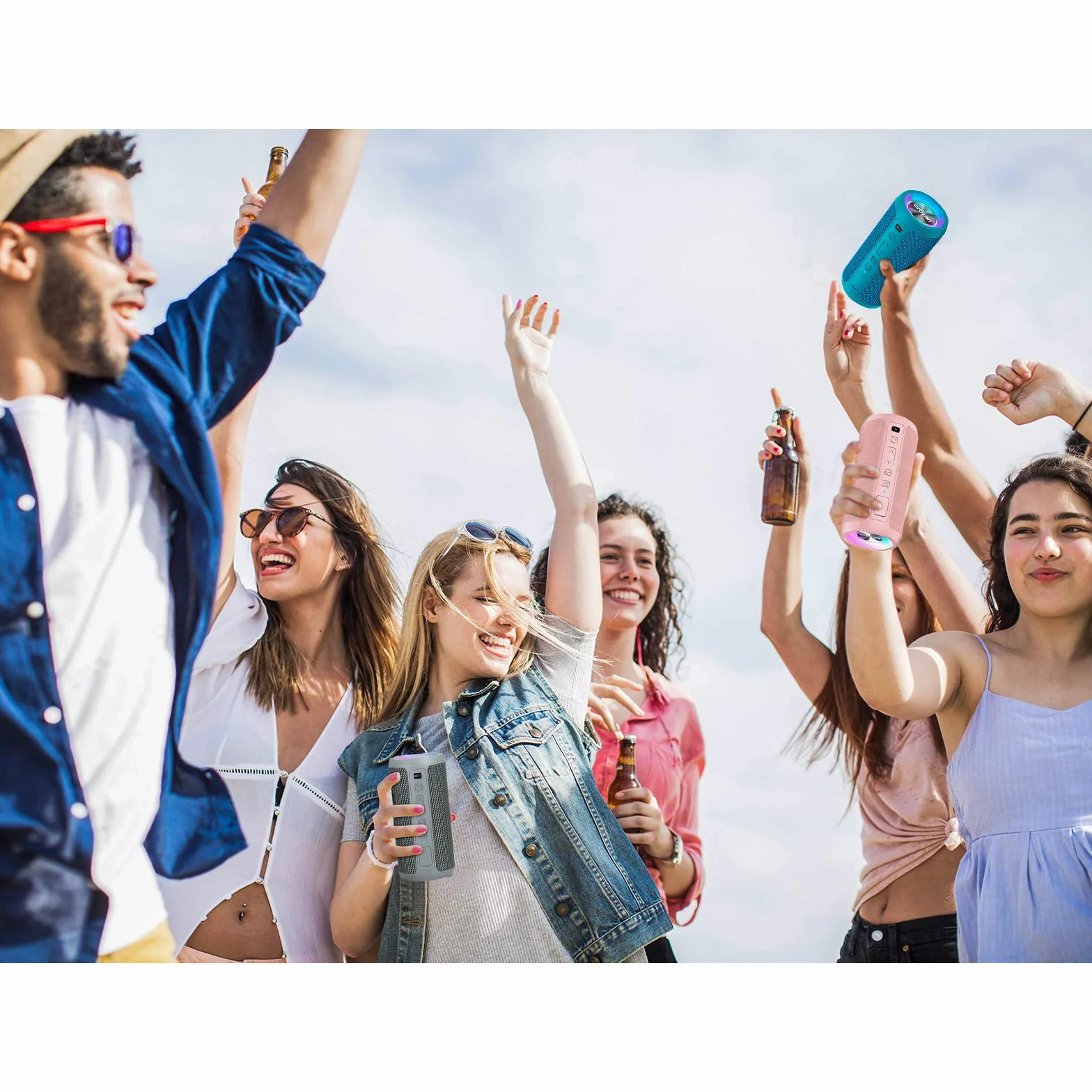 Ortizan Altavoz Bluetooth Potente Portatil X10P Rosa con Luz LED de Color Hay Volumen Alto y Graves Potentes, Apoya Reproducción de Música 30H, Bluetooth 5.3 y IPX7 Impermeable