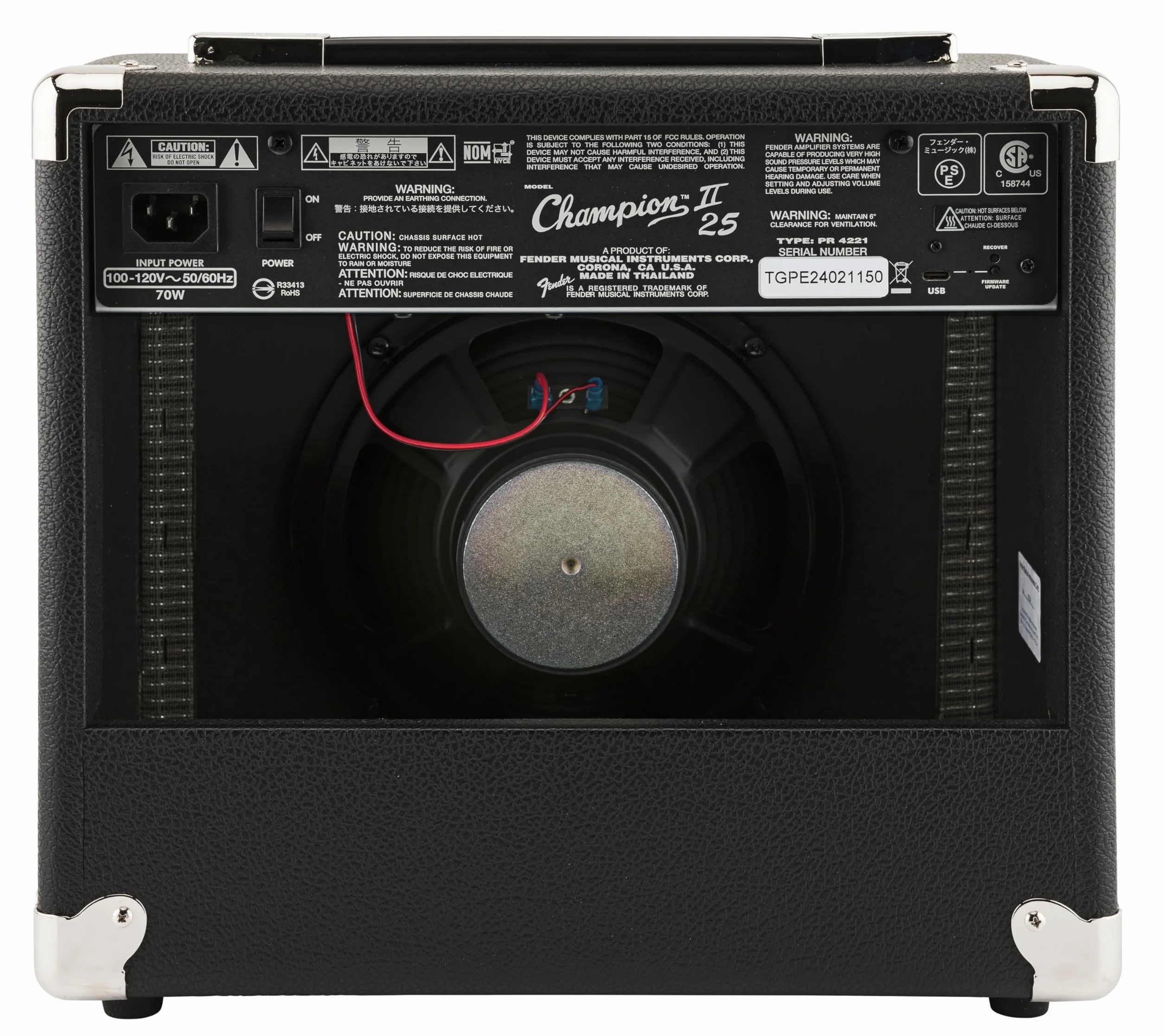 Fender Champion II 25, Amplificador Combo para Guitarra, 25W, Adaptado para Guitarra Eléctrica, Más Potencia, Efectos y Modelos de Amplificador Mejorados, Negro/Plata