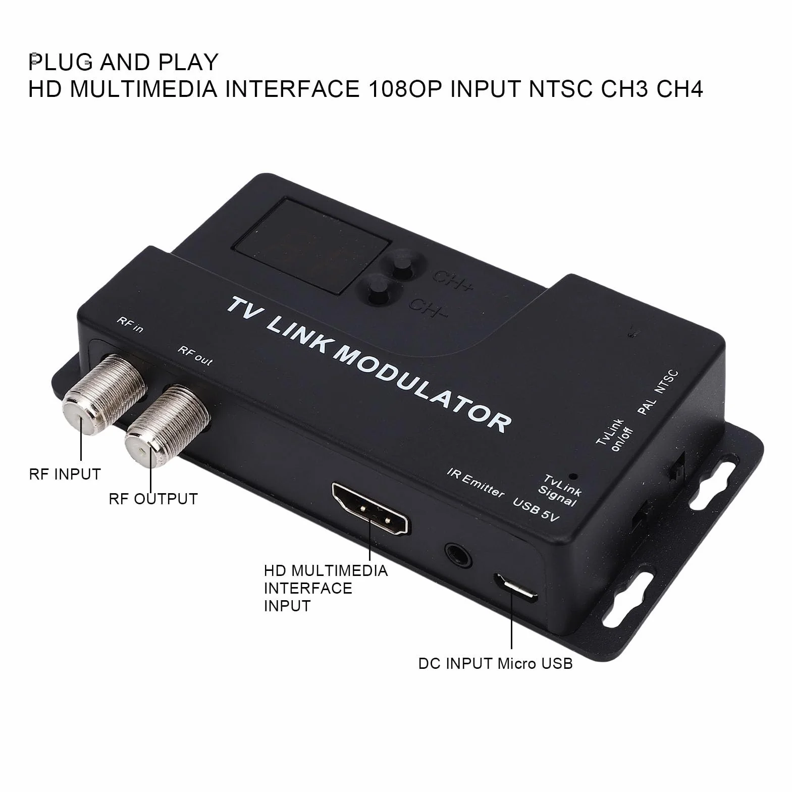 Modulador HDMI a RF, Convertidor HDMI a Coaxial 1080P, Modulador de TV NTSC/PAL VHF UHF para Televisores Antiguos, Decodificador, Consola de Juegos, Transferencia de Señal de