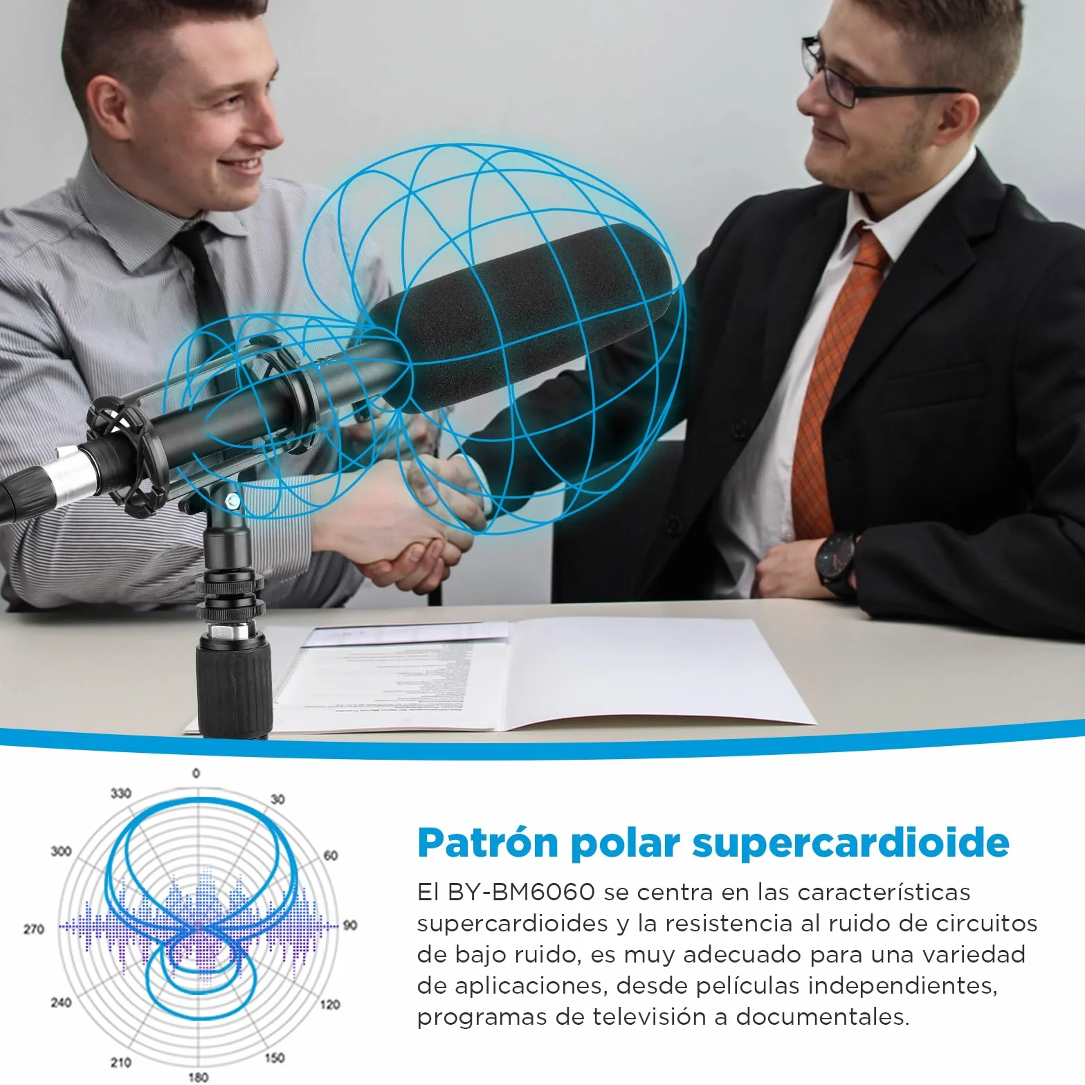 BOYA Micrófono XLR BY-BM6060, micrófono de Condensador con alimentación Fantasma de 24 V 48 V para cámara de vídeo, entrevista, grabación de programas de televisión.