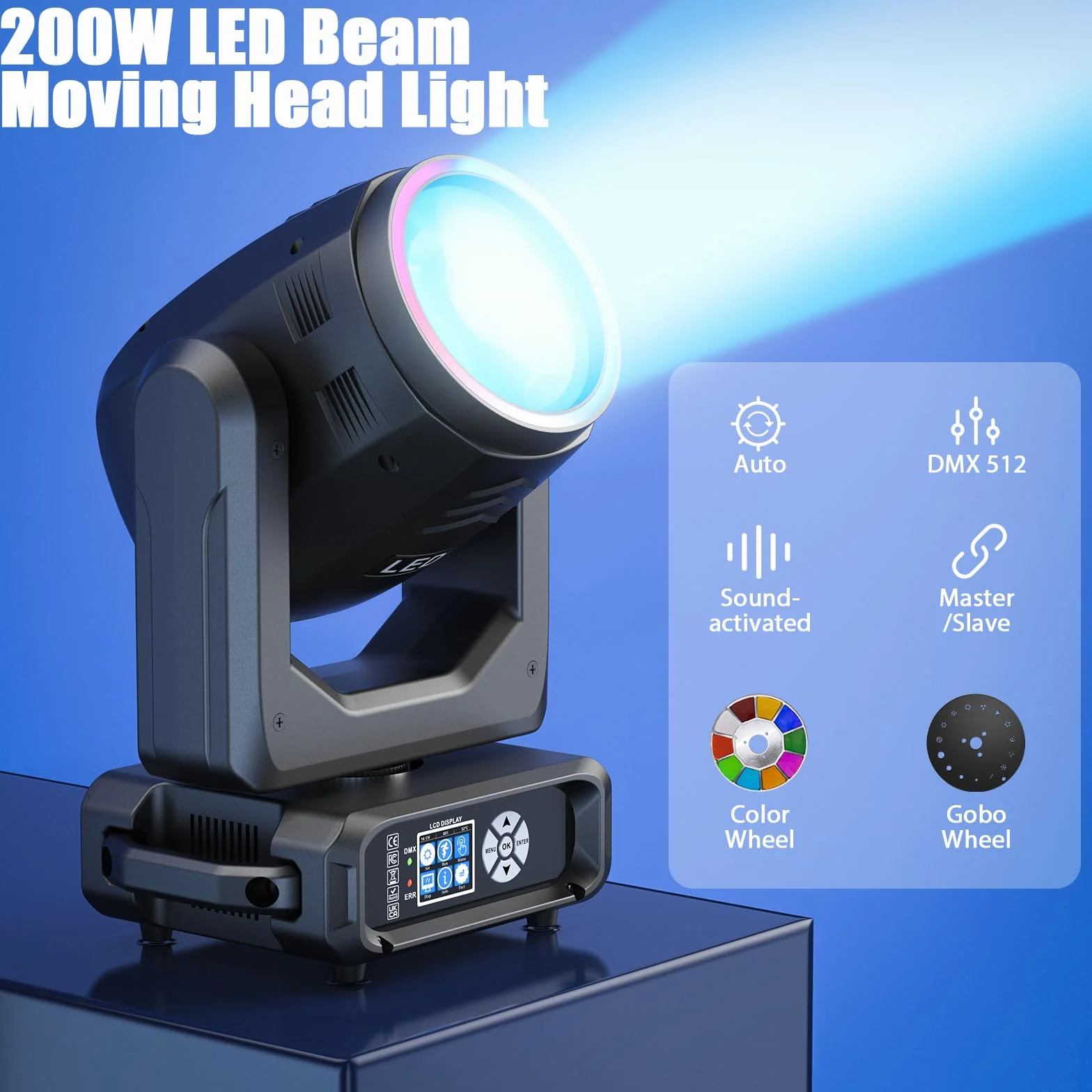 2 piezas 200W LED Cabeza Móvil Luces de Discoteca, Luz de escenario RGBW Beam con 18 Prismas 11+1 Colores 14+1 Patrones Clubes Fiestas Conciertos Discotecas DJ