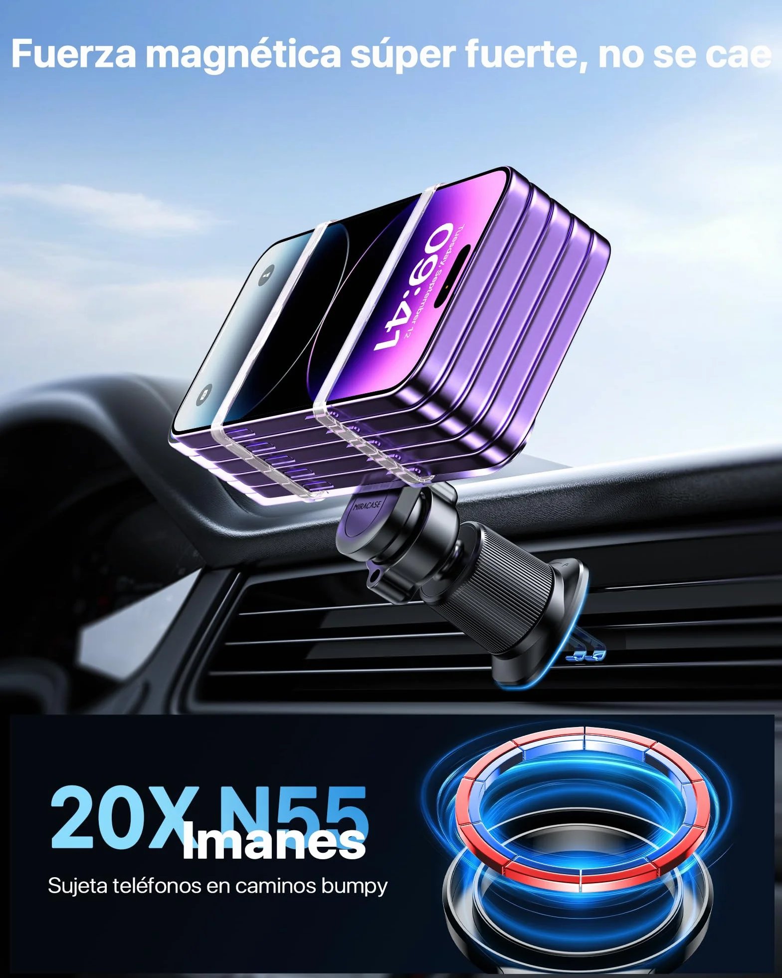 Miracase 2 en 1 Soporte Móvil Coche Magnético MagSafe 360° Rotación para iPhone 17 16 15 14 13 12 Pro MAX