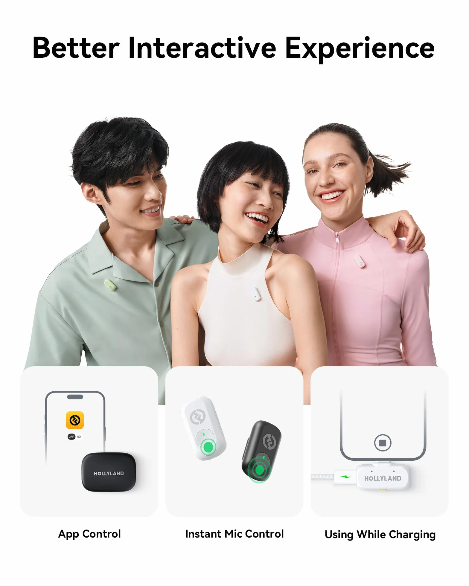 Hollyland Lark A1 Duo - Mini micrófono inalámbrico para iPhone 15/16 y Android (2 TX + USB-C RX + Estuche de Carga), micrófono magnético para Youtube, TikTok, podcasts y entrevistas (Negro)