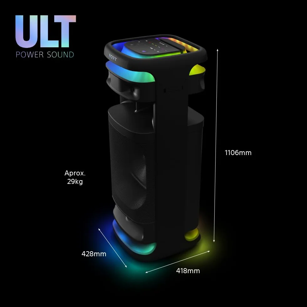 Sony ULT TOWER 10, altavoz bluetooth para fiestas con ULT POWER SOUND, Deep Bass, X-Balanced, LED 360, micrófono inalámbrico
