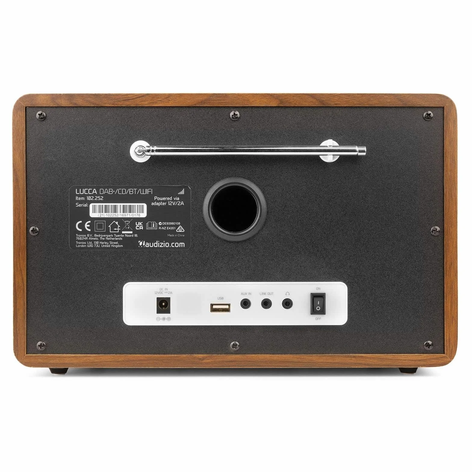 Audizio Lucca Radio Internet con Dab+ y Reproductor CD Acabado en Madera, Bluetooth 5.0, conexión WiFi, conexión USB y Entrada MicroSd, Display de 2,8", función Sleep, Doble Alarma, Mando a Distancia